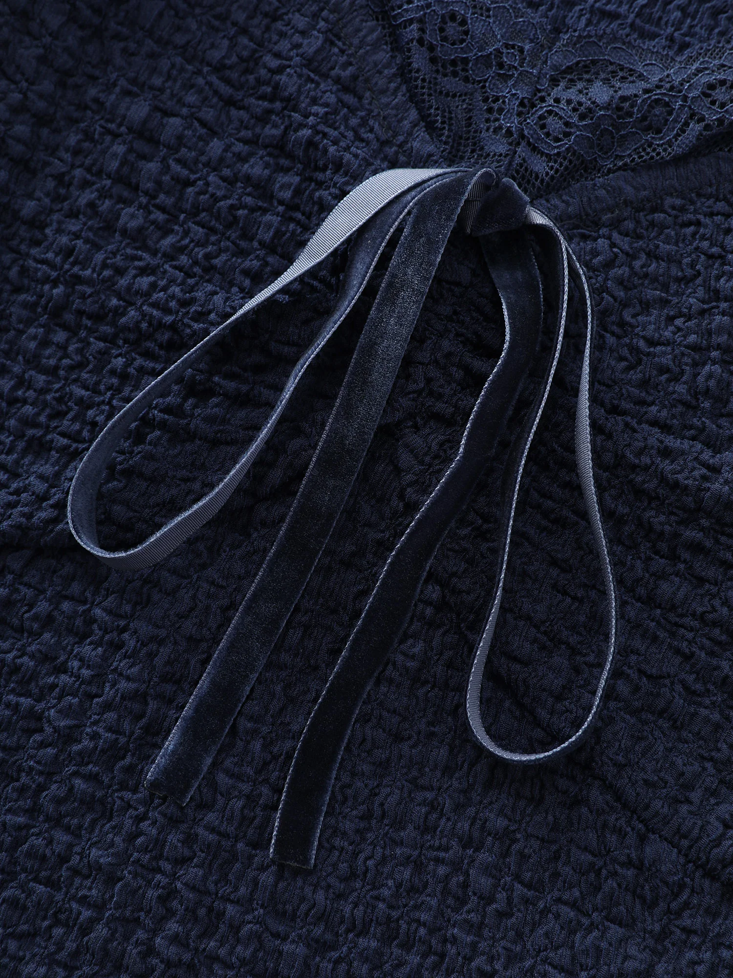 Textured Lace Trim Drawstring Fitted Top - Image 6