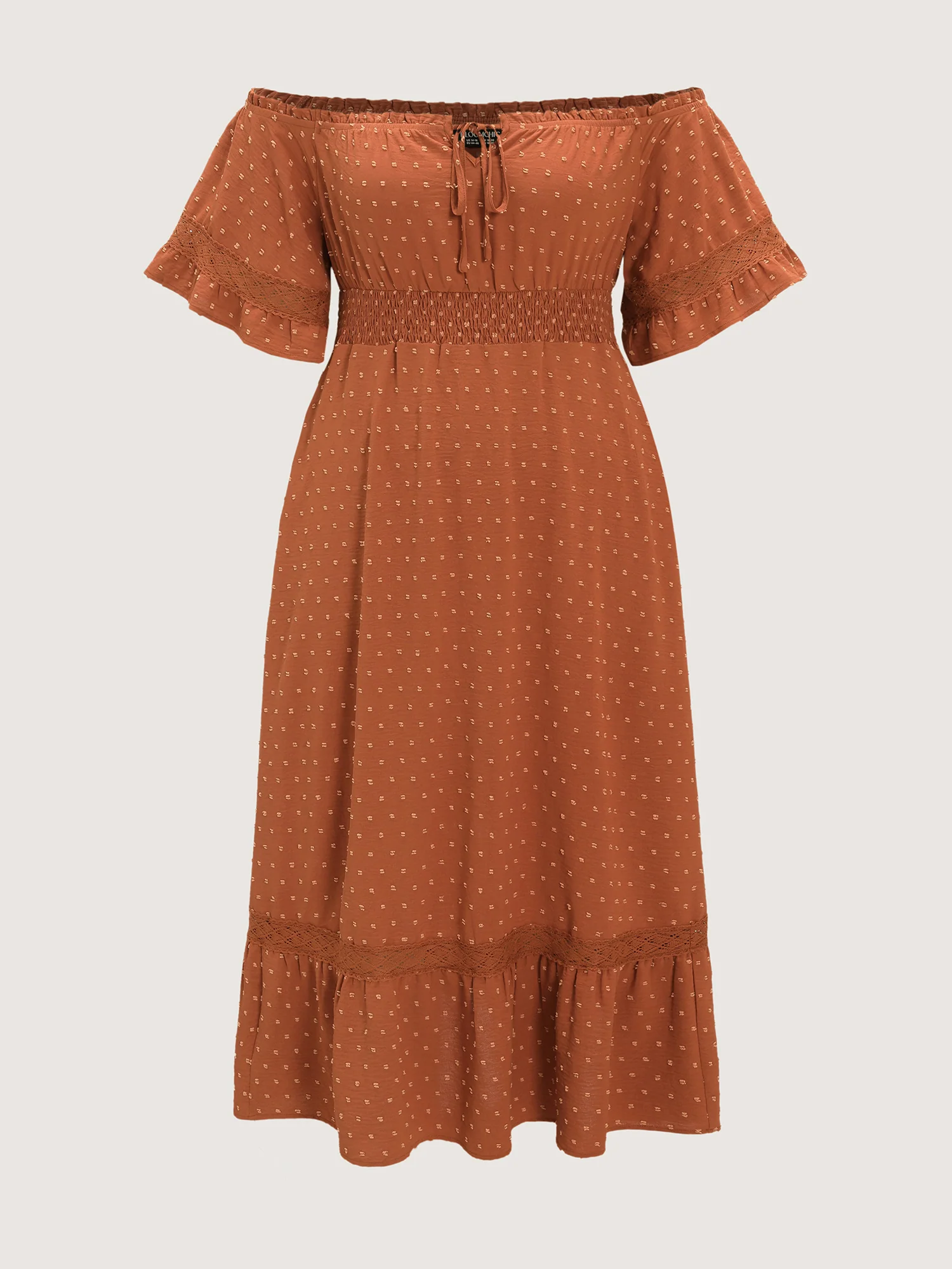 Textured Lace Trim Off-Shoulder Midi Dress - Image 6