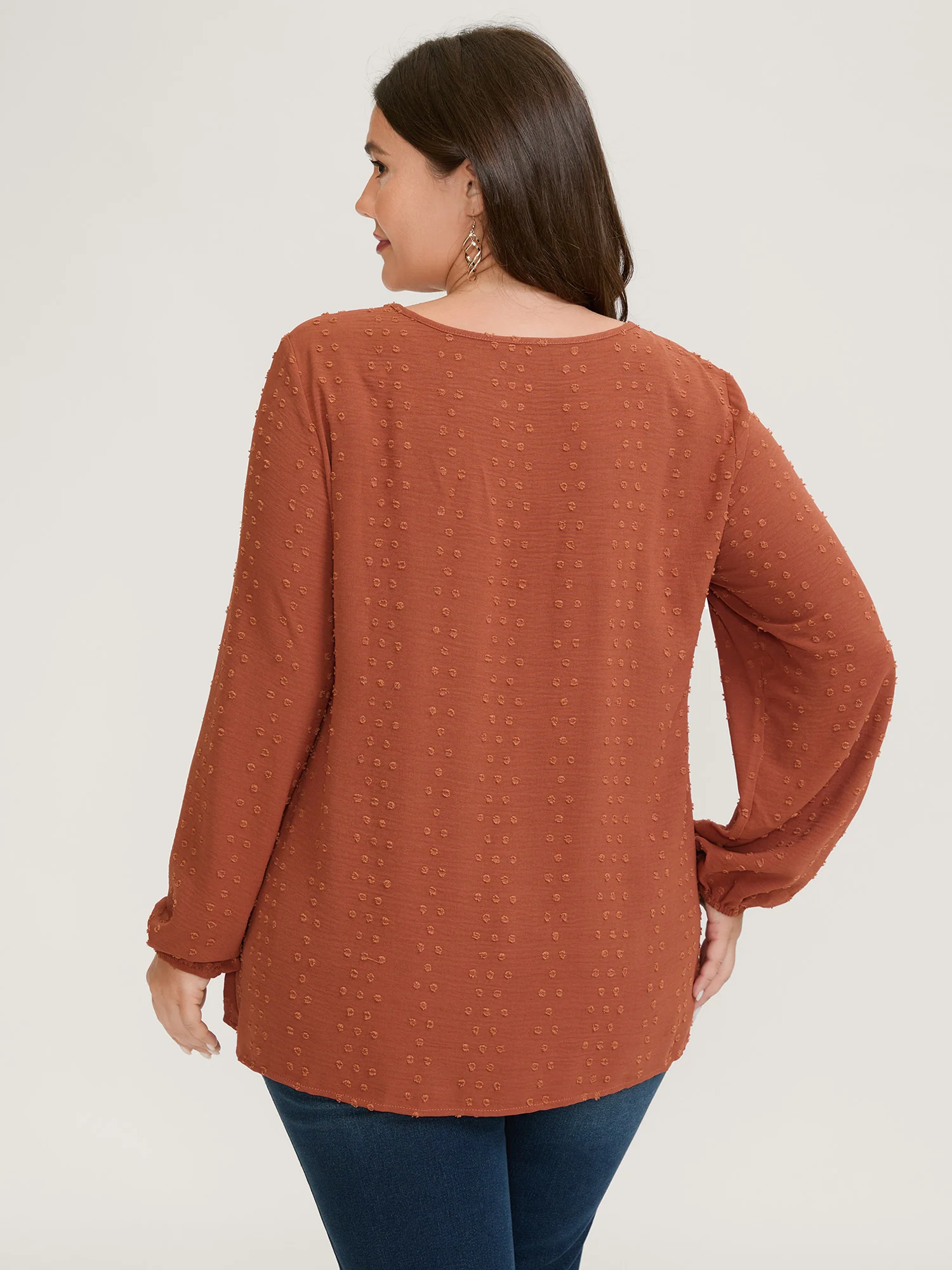 Textured Lace Trim Pleated Neck Blouse - Image 4