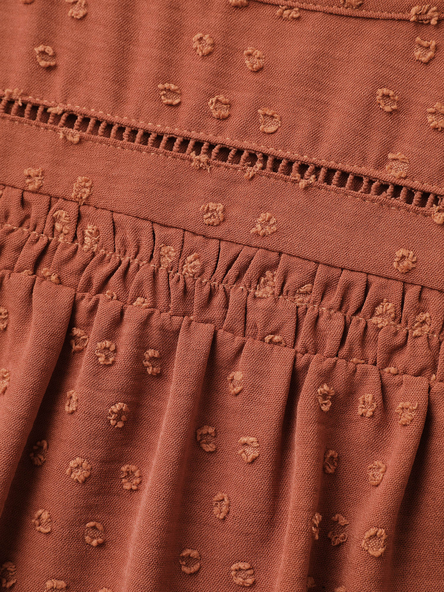 Textured Lace Trim Pleated Neck Blouse - Image 5
