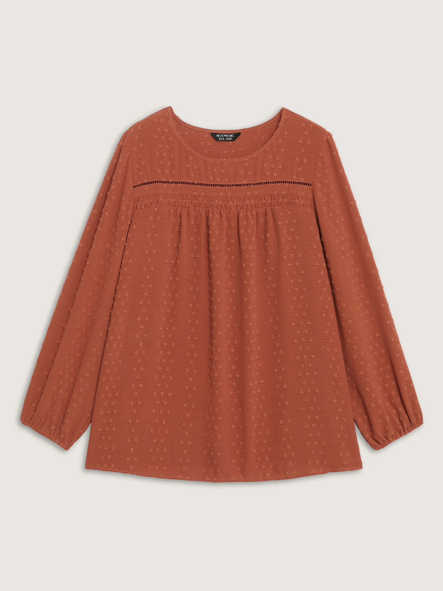 Textured Lace Trim Pleated Neck Blouse - Image 7