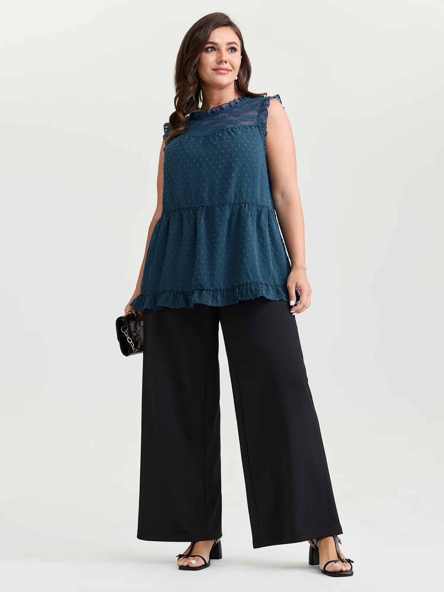 Textured Lace Trim Ruffled Tank Top - Image 2