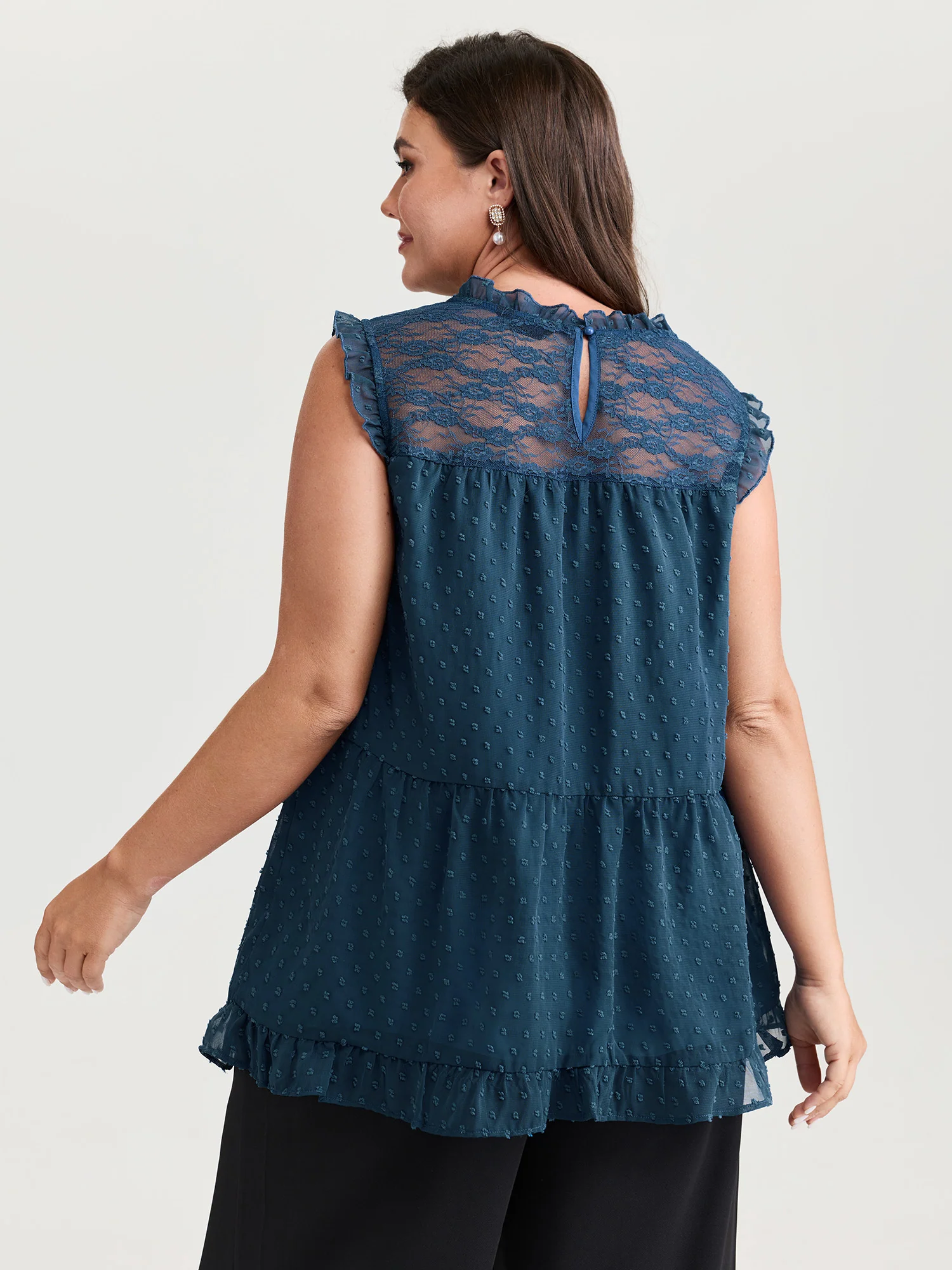 Textured Lace Trim Ruffled Tank Top - Image 4