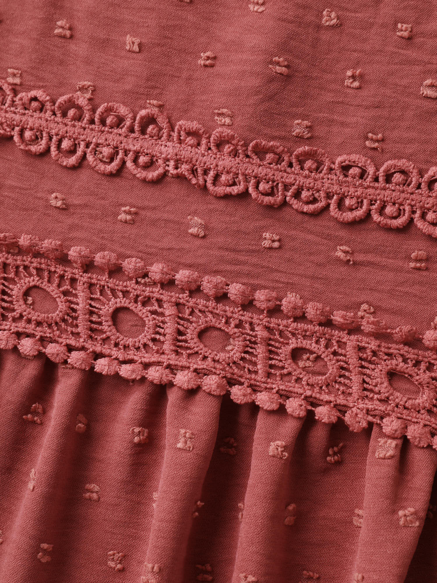 Textured Lace Trim Solid Blouse - Image 5