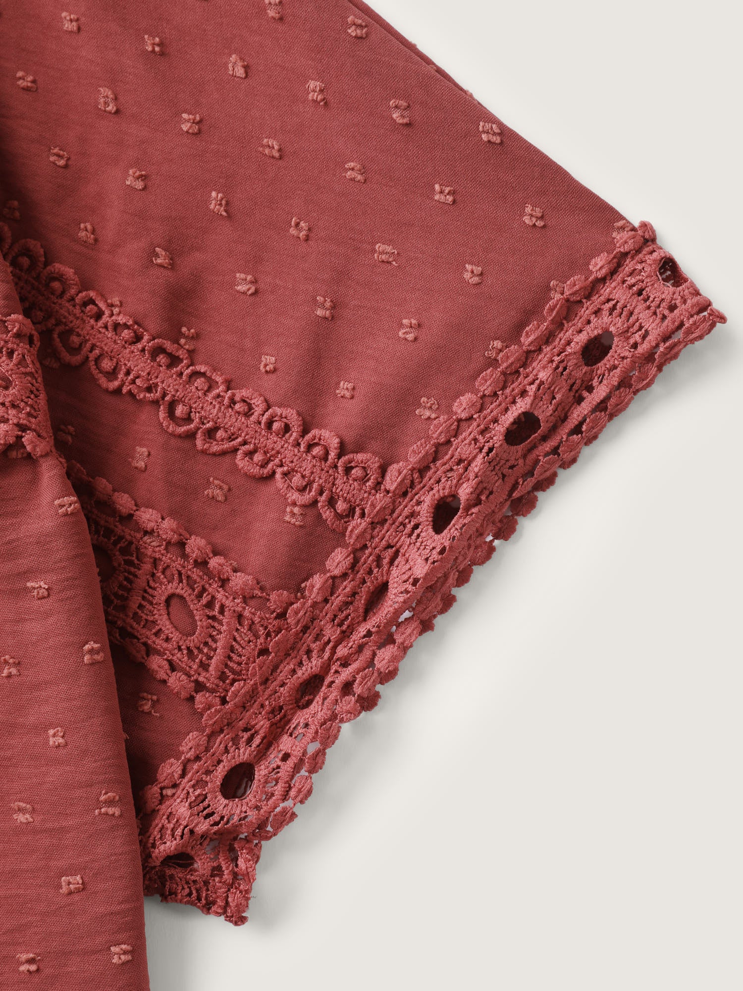 Textured Lace Trim Solid Blouse - Image 6
