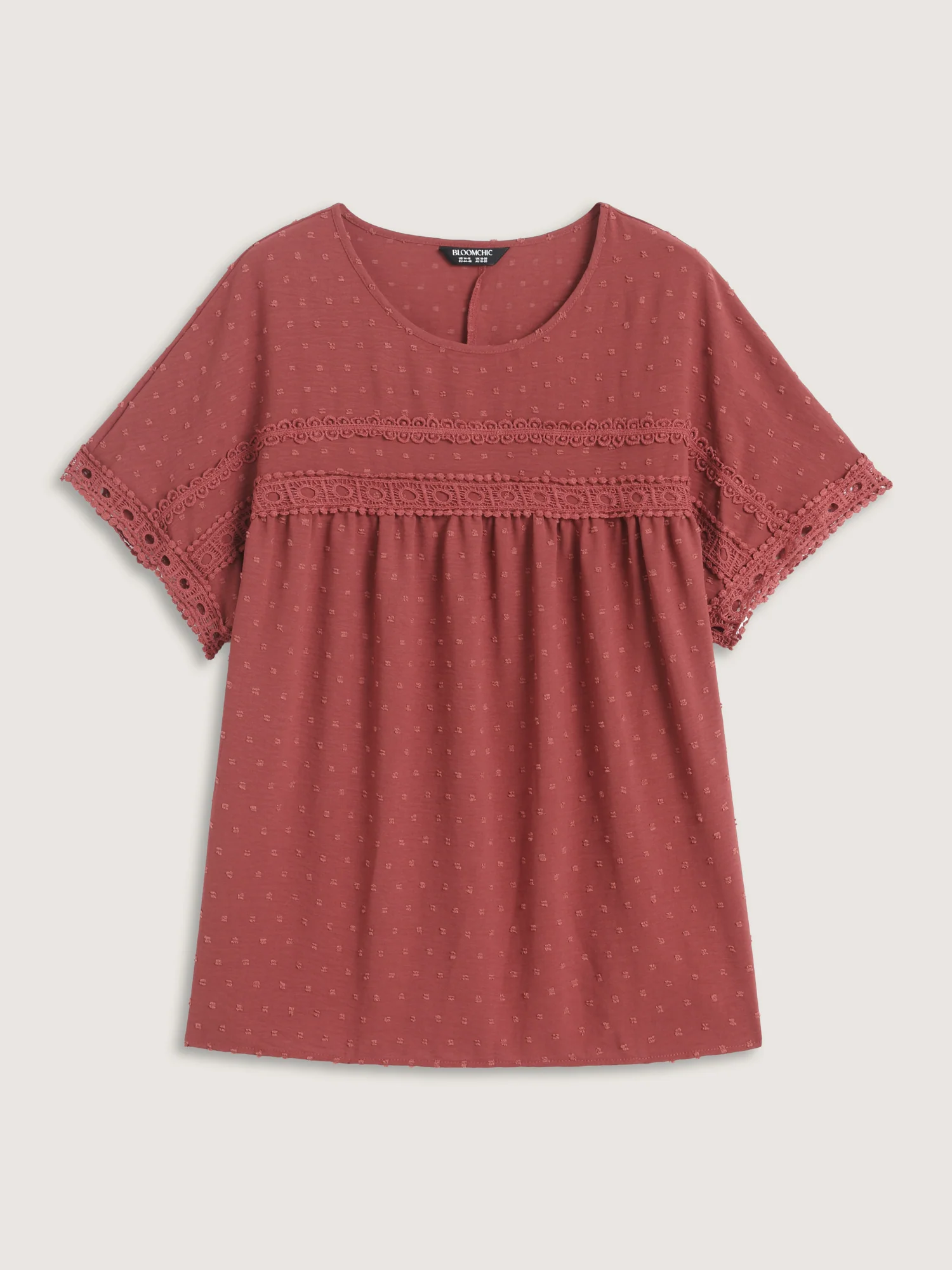 Textured Lace Trim Solid Blouse - Image 7