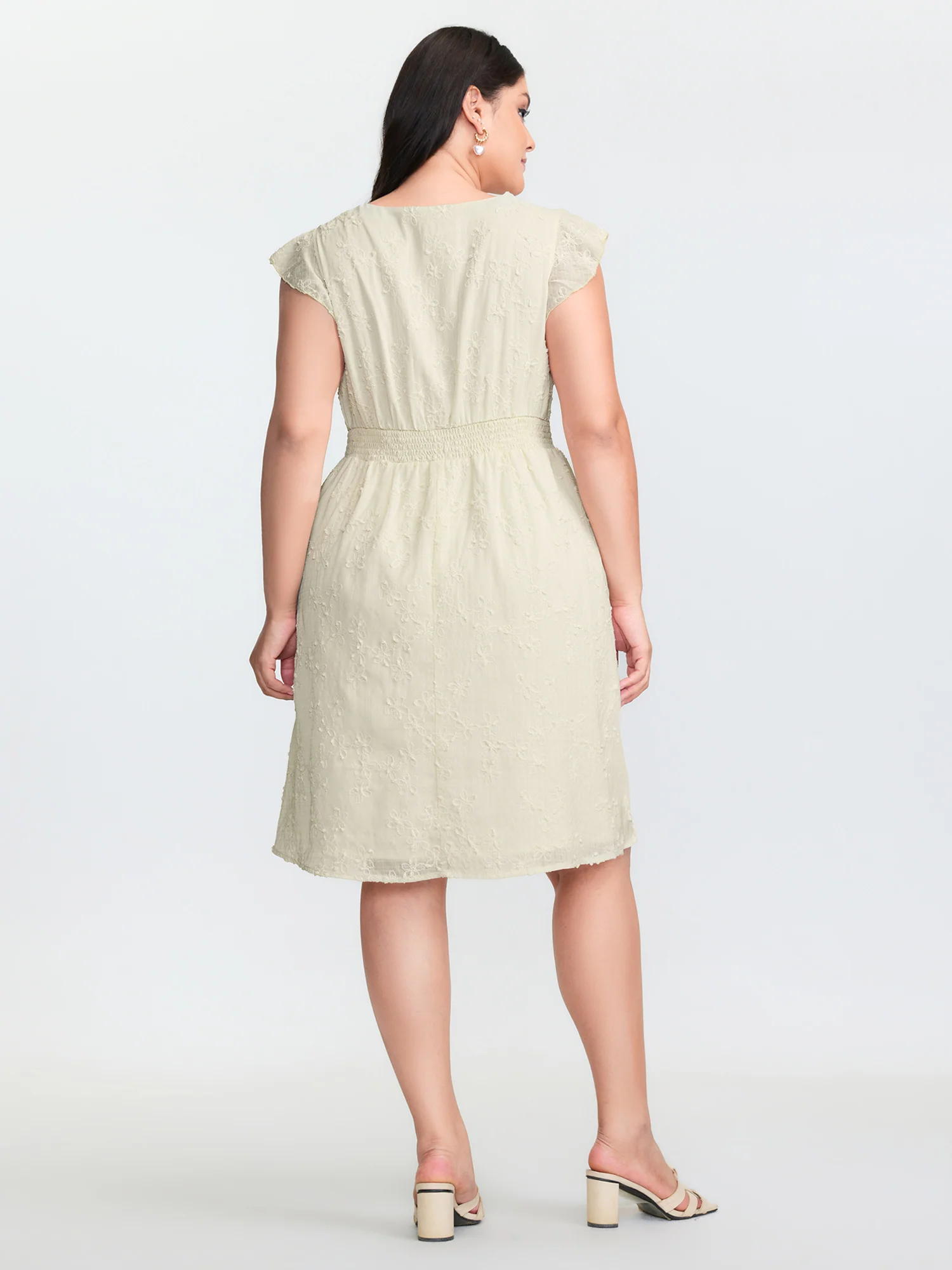 Textured Lace Trim V-Neck Flutter Sleeve Mini Dress - Image 4