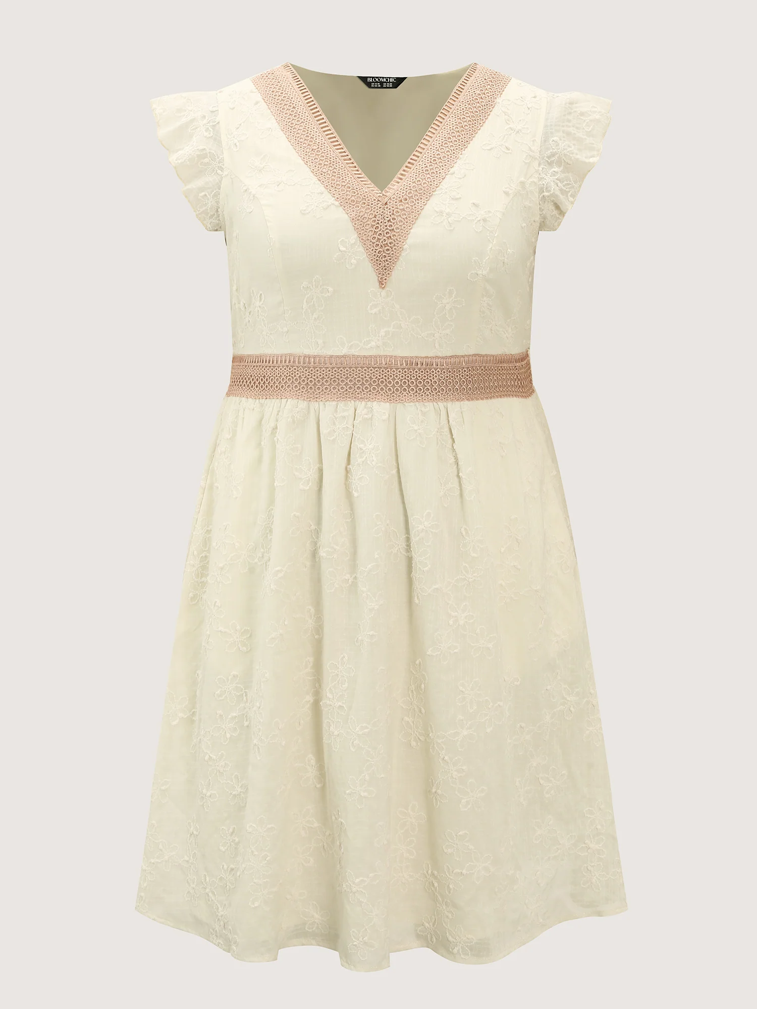 Textured Lace Trim V-Neck Flutter Sleeve Mini Dress - Image 7
