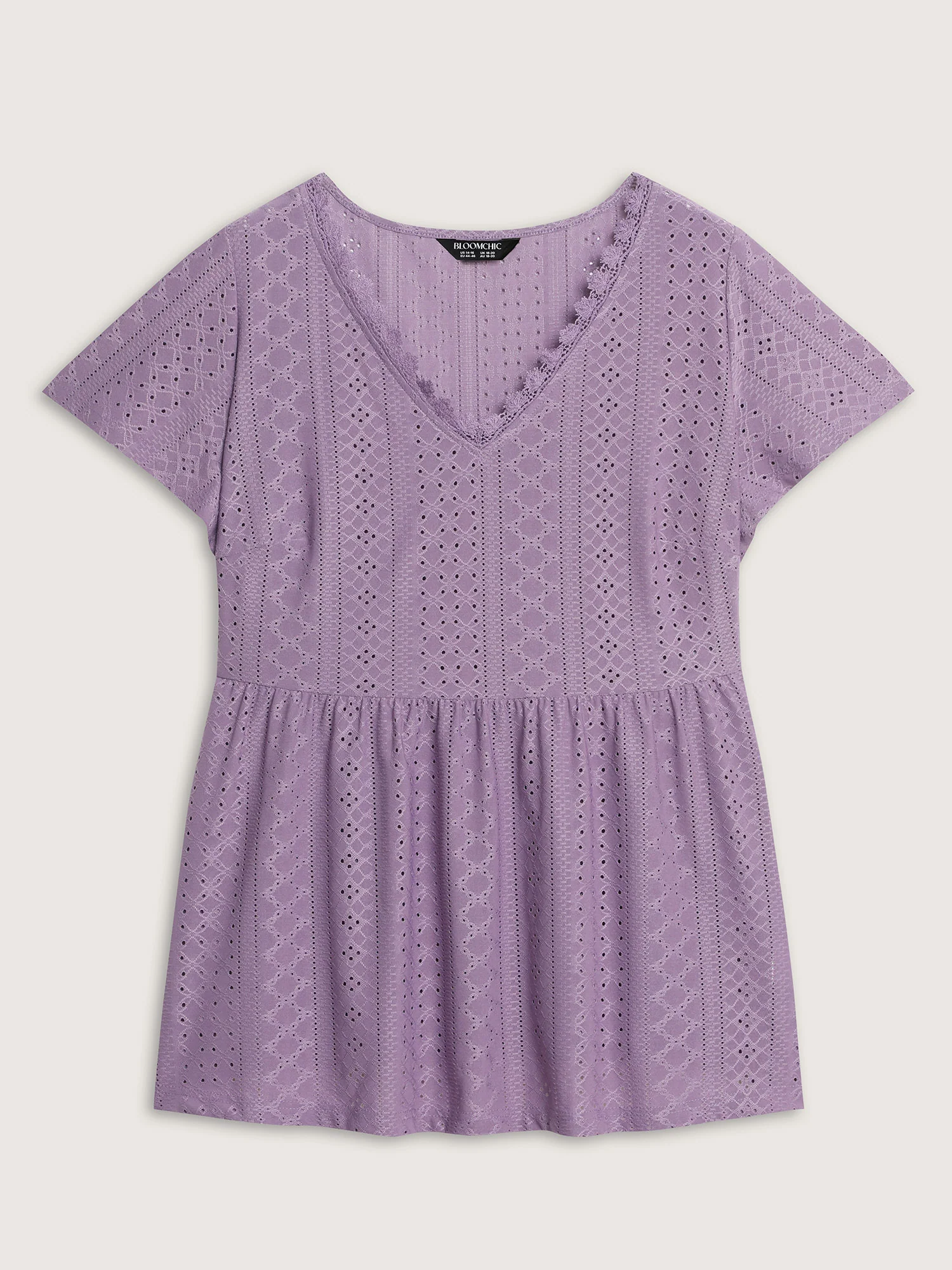 Textured Lace Trim V-Neckline T-Shirt - Image 5