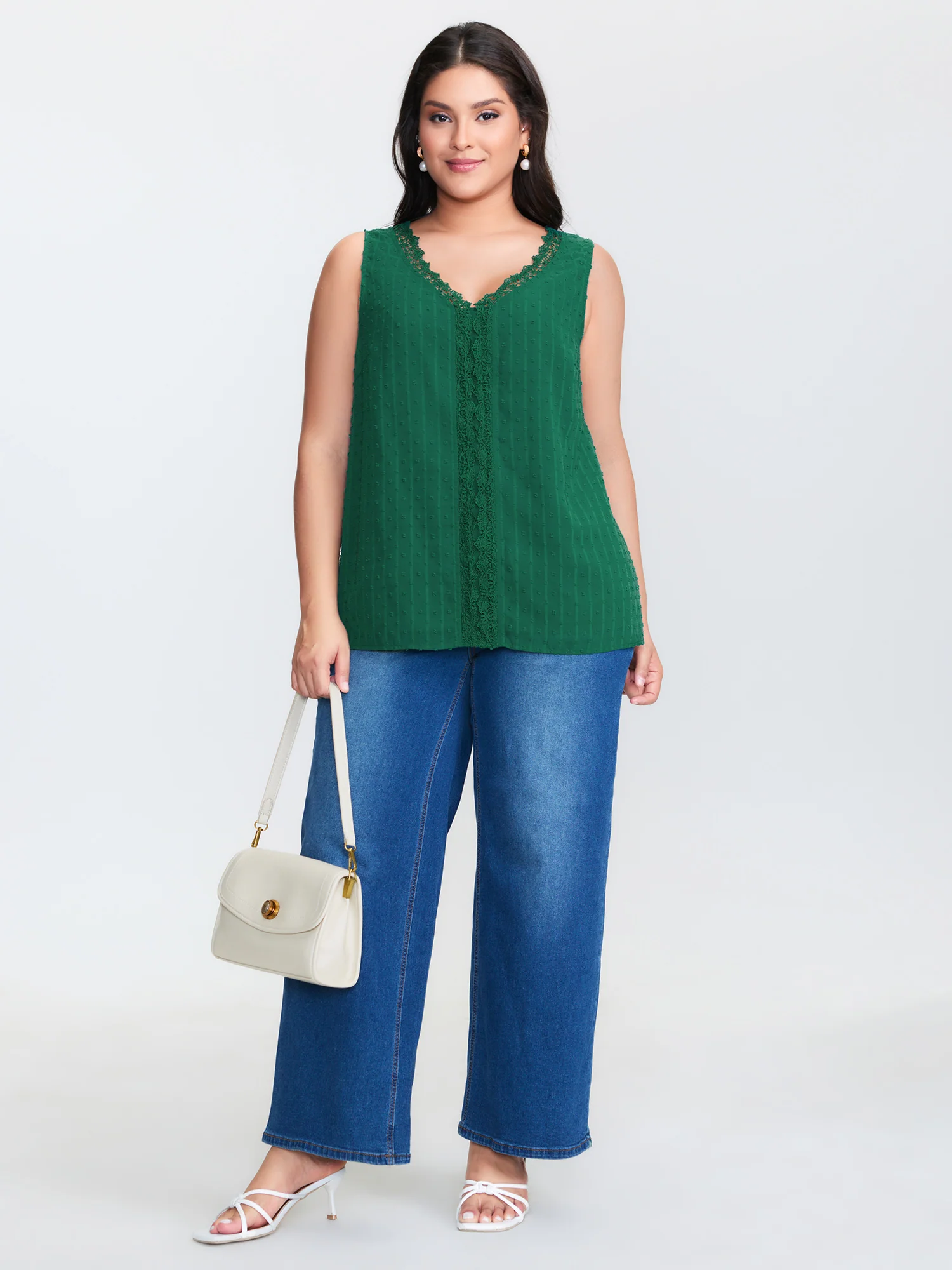 Textured Lace V-Neck Tank Top - Image 3
