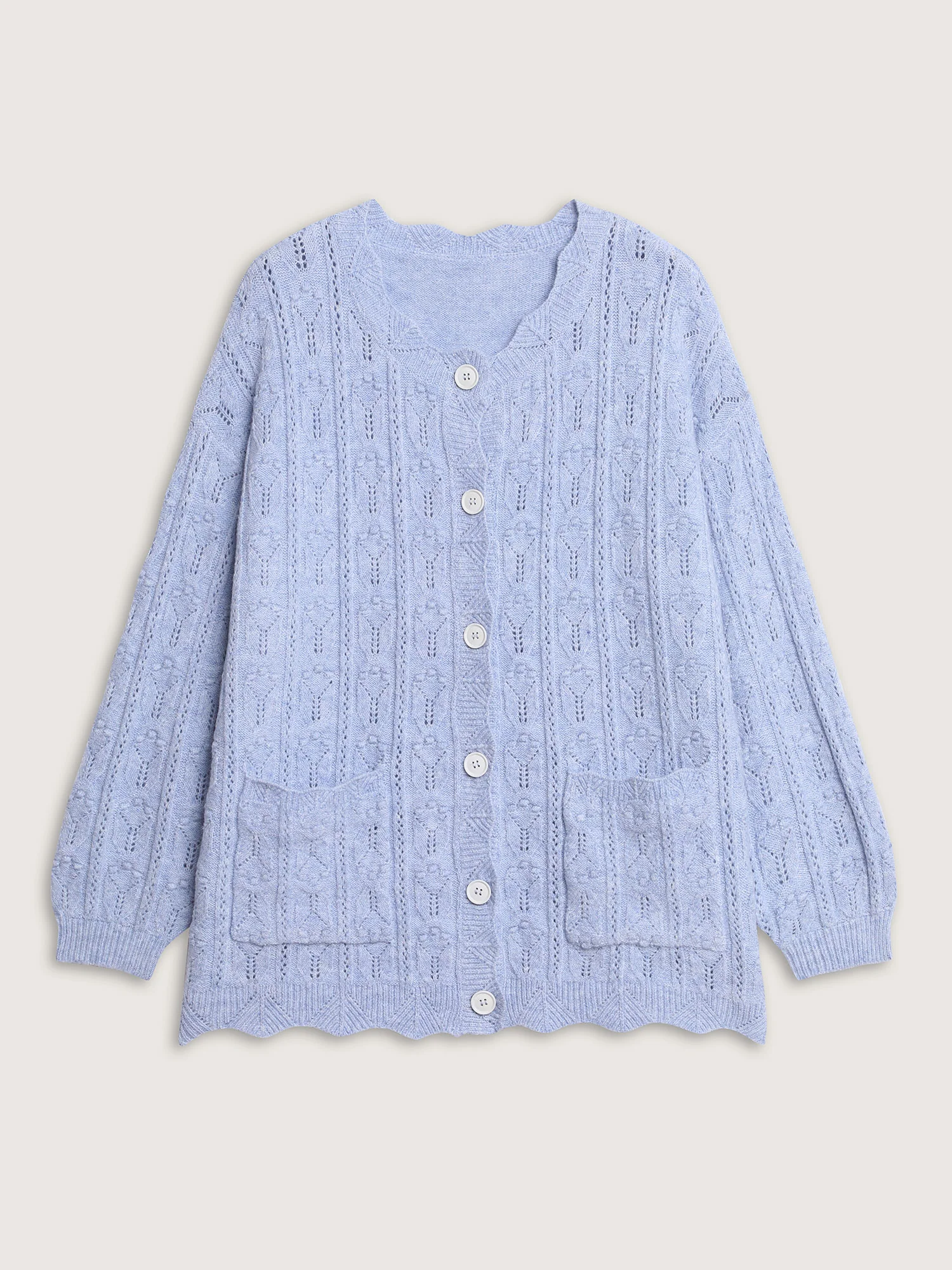 Textured Lantern Sleeve Button Knit Cardigan - Image 10