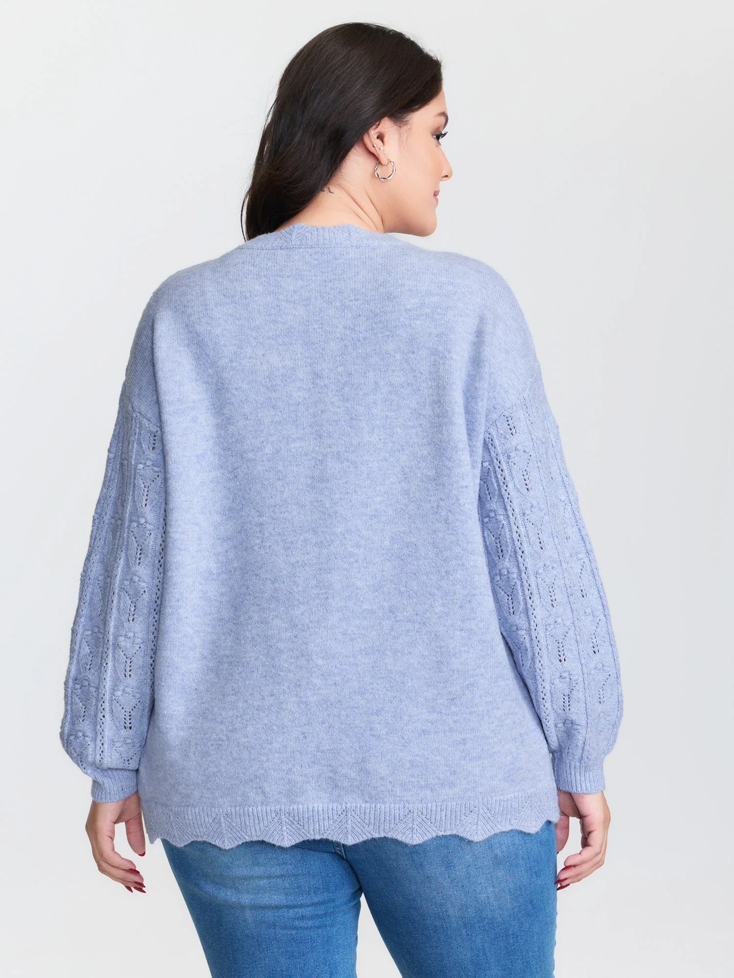 Textured Lantern Sleeve Button Knit Cardigan - Image 6