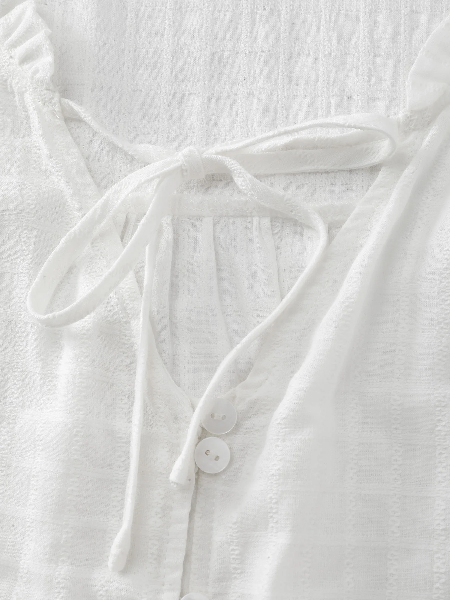 Textured Lantern Sleeve Neck-Tie Blouse - Image 6