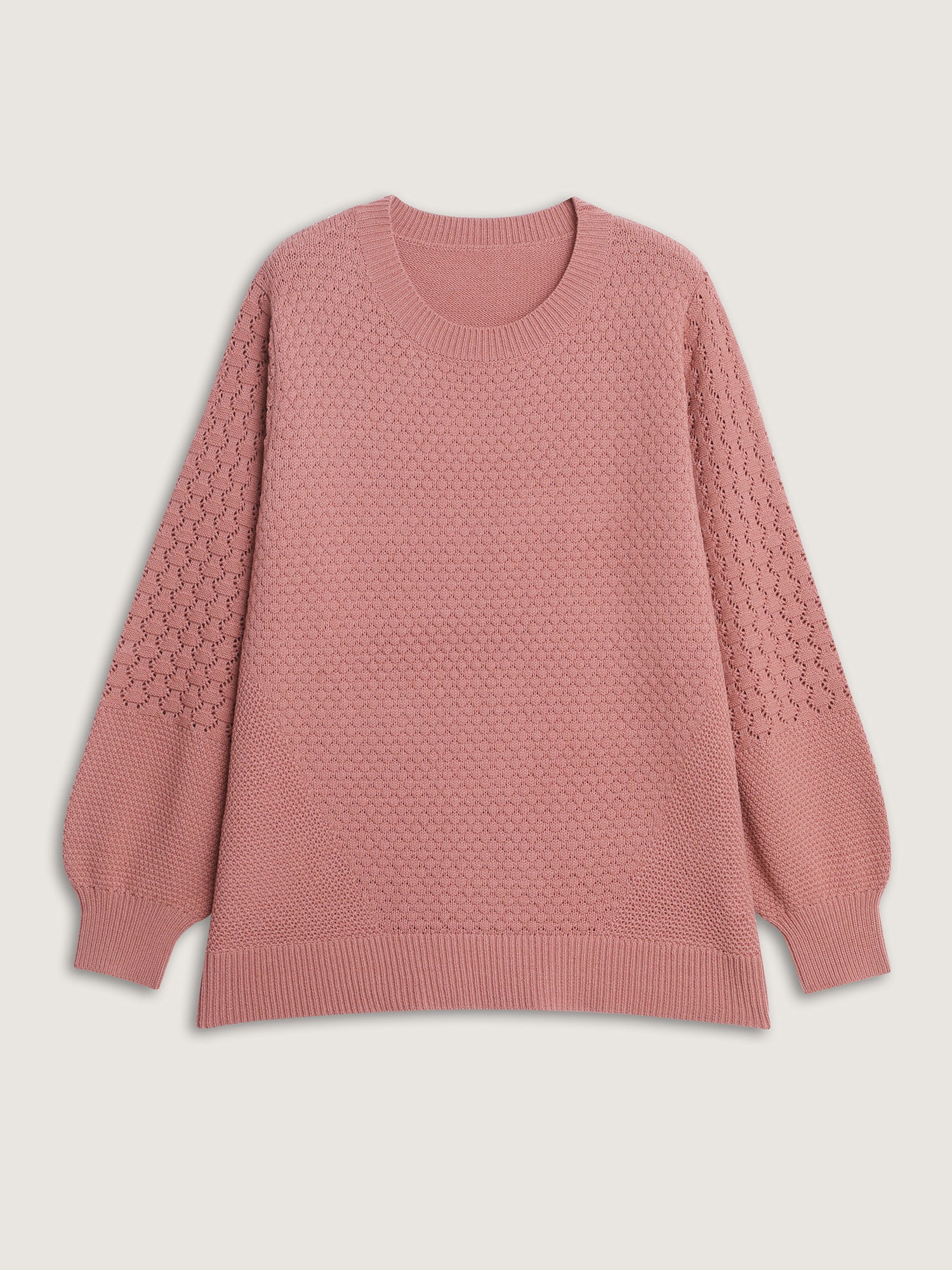 Textured Lantern Sleeve Ribbed-Hem Pullover - Image 8