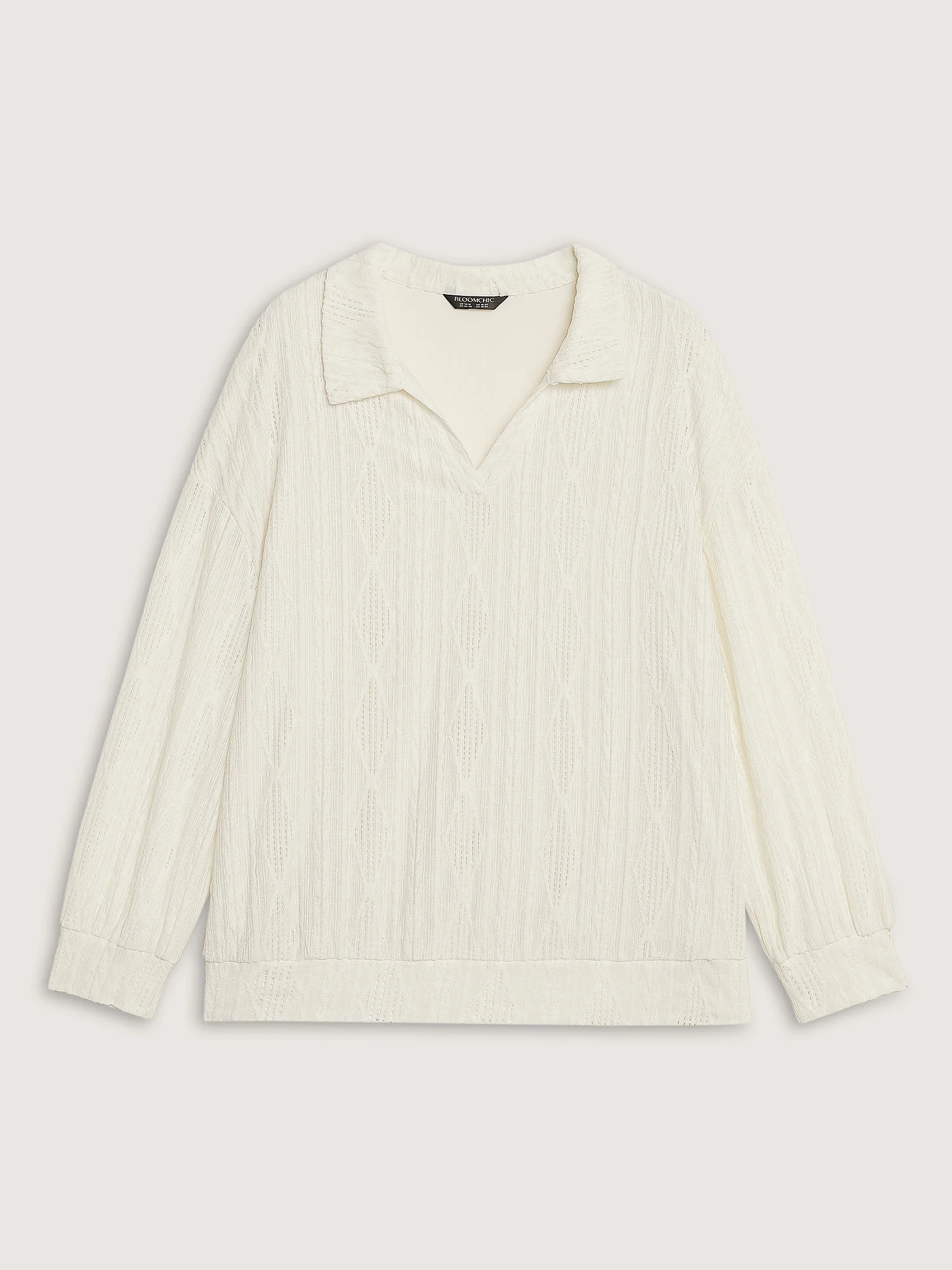 Textured Lapel Collar Stretchy Hem Sweatshirt - Image 6