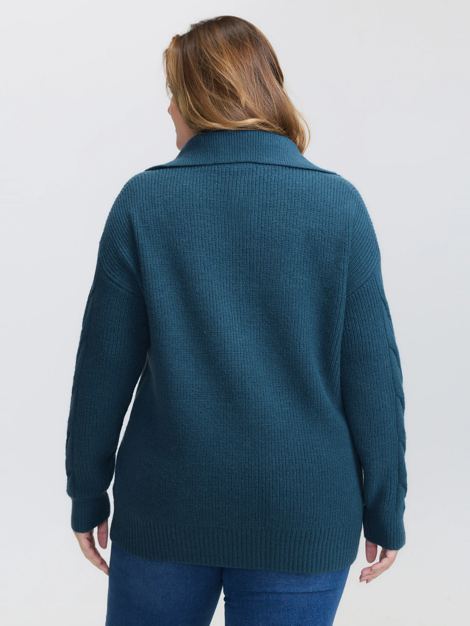 Textured Lapel Collar Zipper Pullover - Image 4