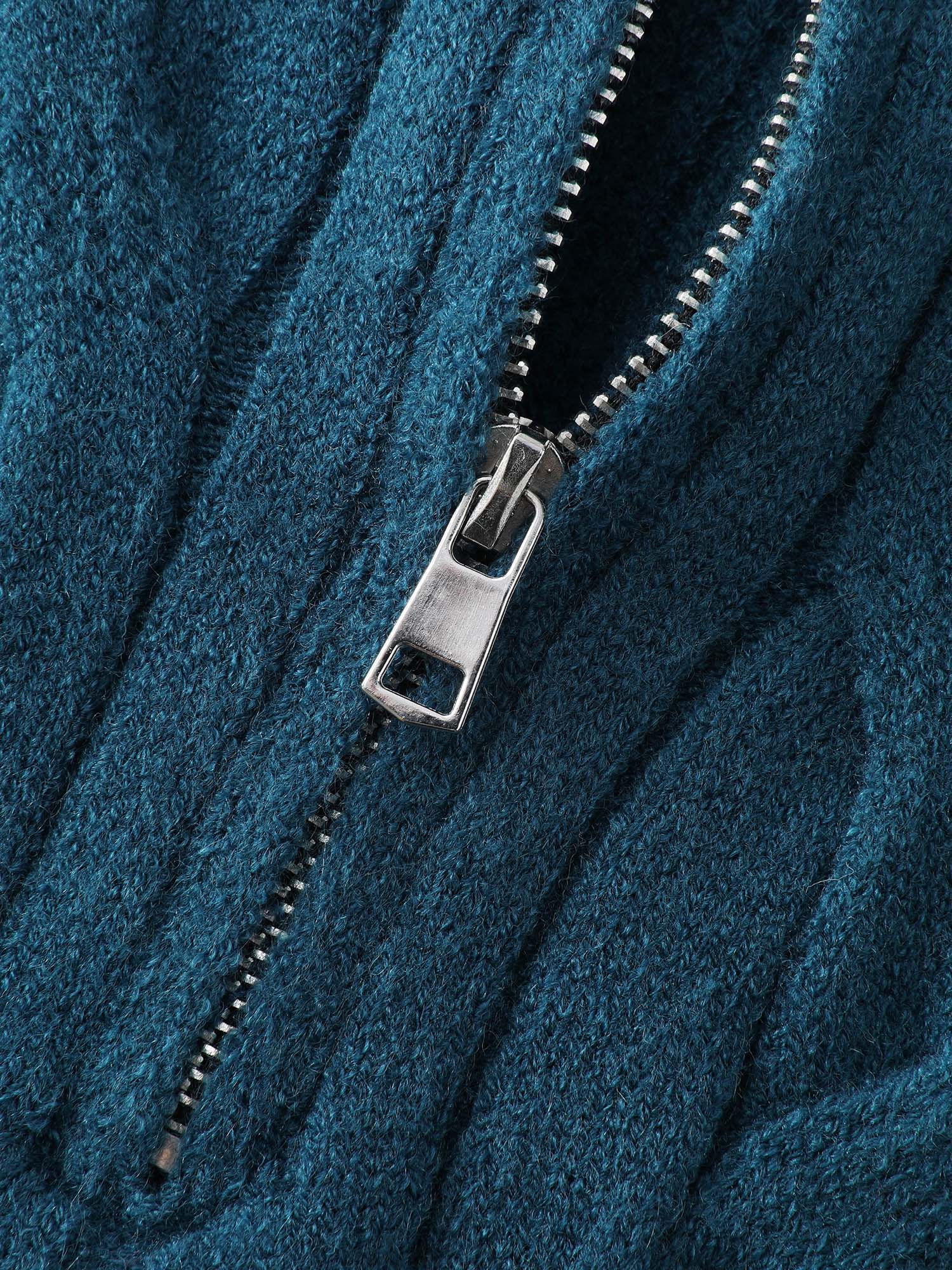 Textured Lapel Collar Zipper Pullover - Image 5