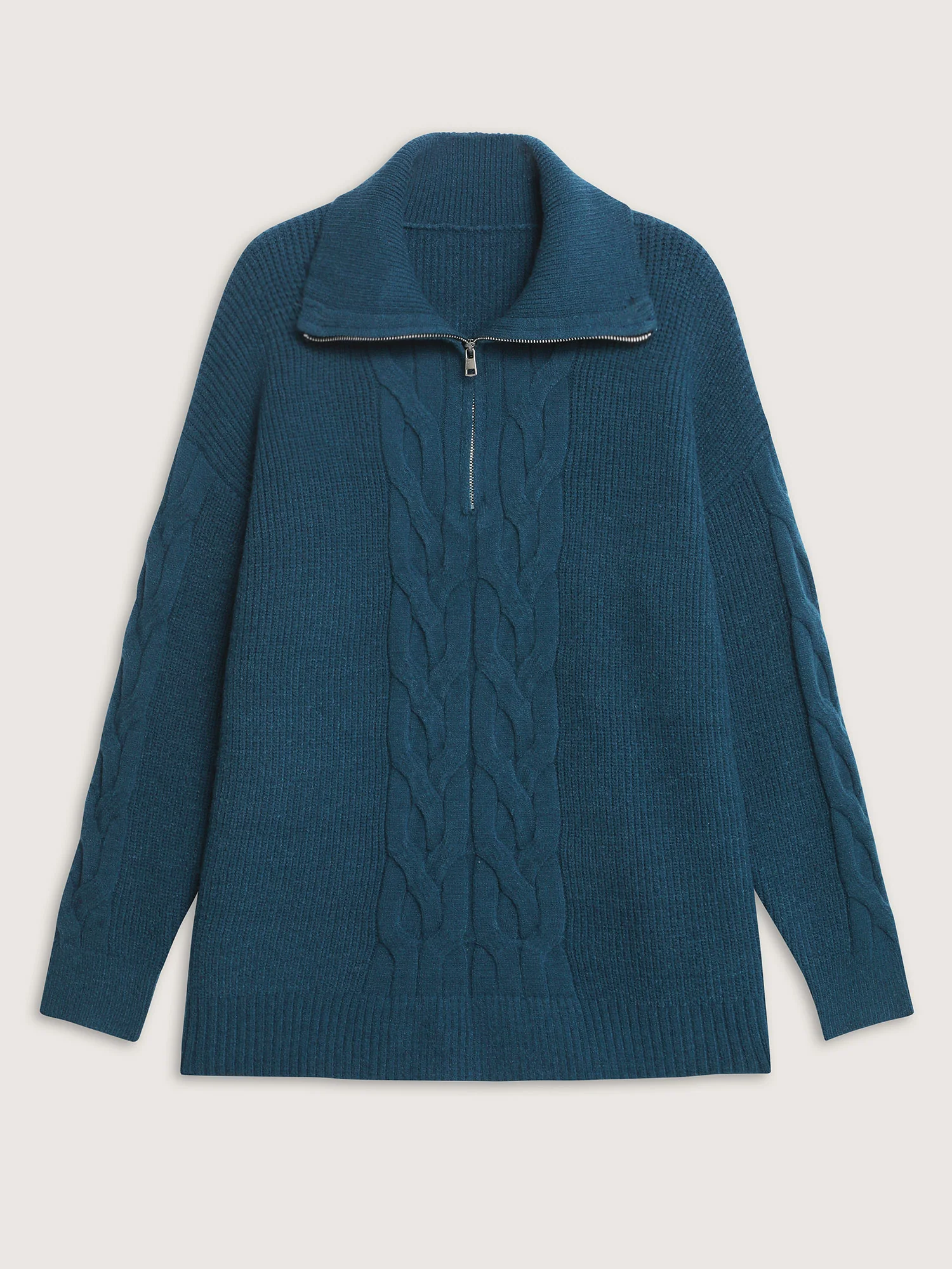 Textured Lapel Collar Zipper Pullover - Image 7