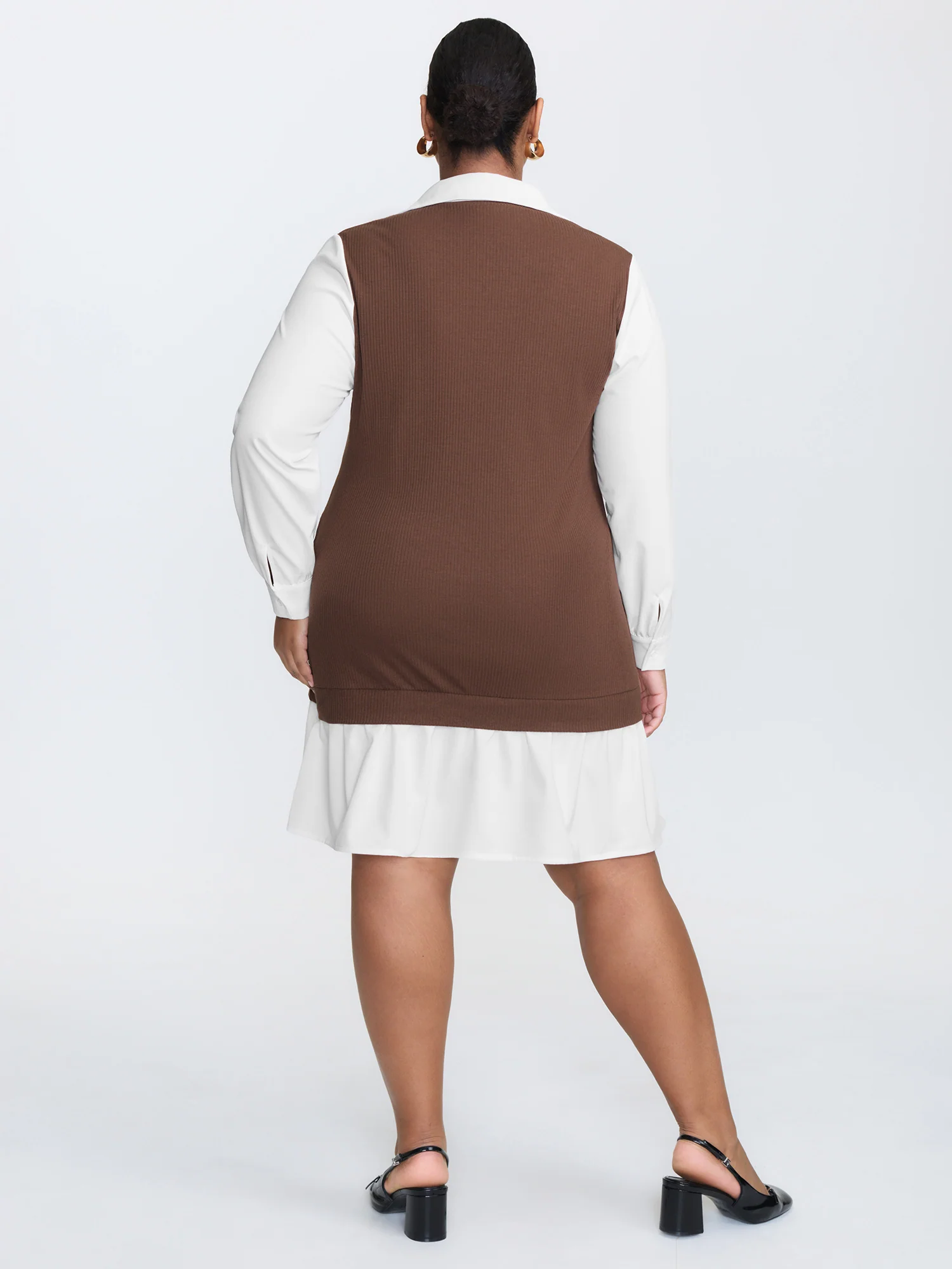 Textured Layered Contrast Patchwork Mini Dress - Image 4