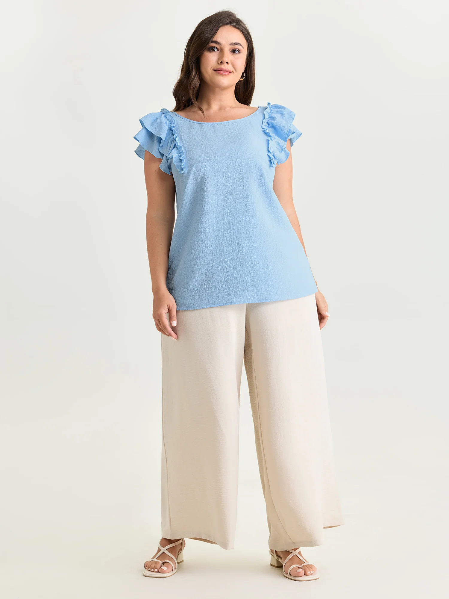 Textured Layered Flutter Sleeve Bowknot Blouse - Image 3