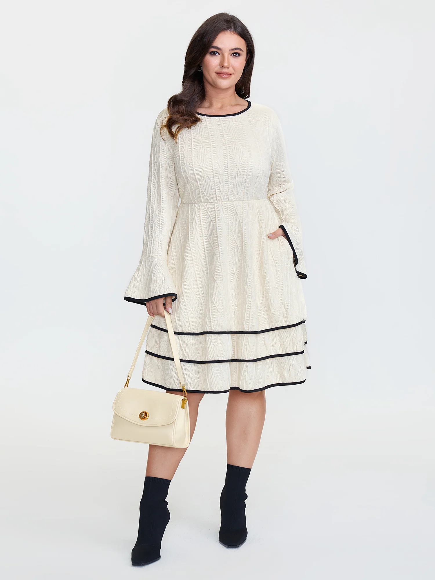 Textured Layered Hem Color Contrast Mini Dress - Image 2