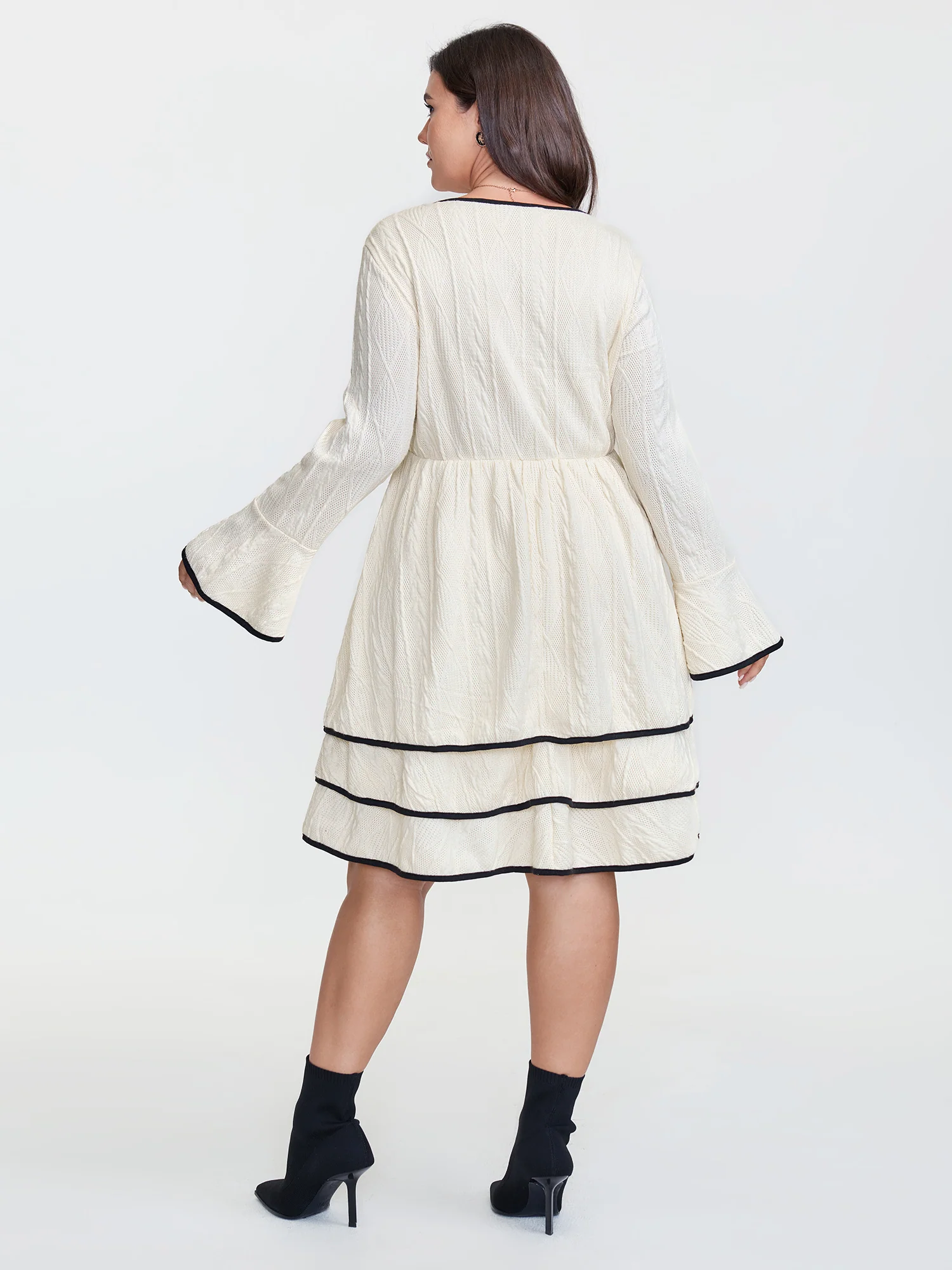 Textured Layered Hem Color Contrast Mini Dress - Image 4