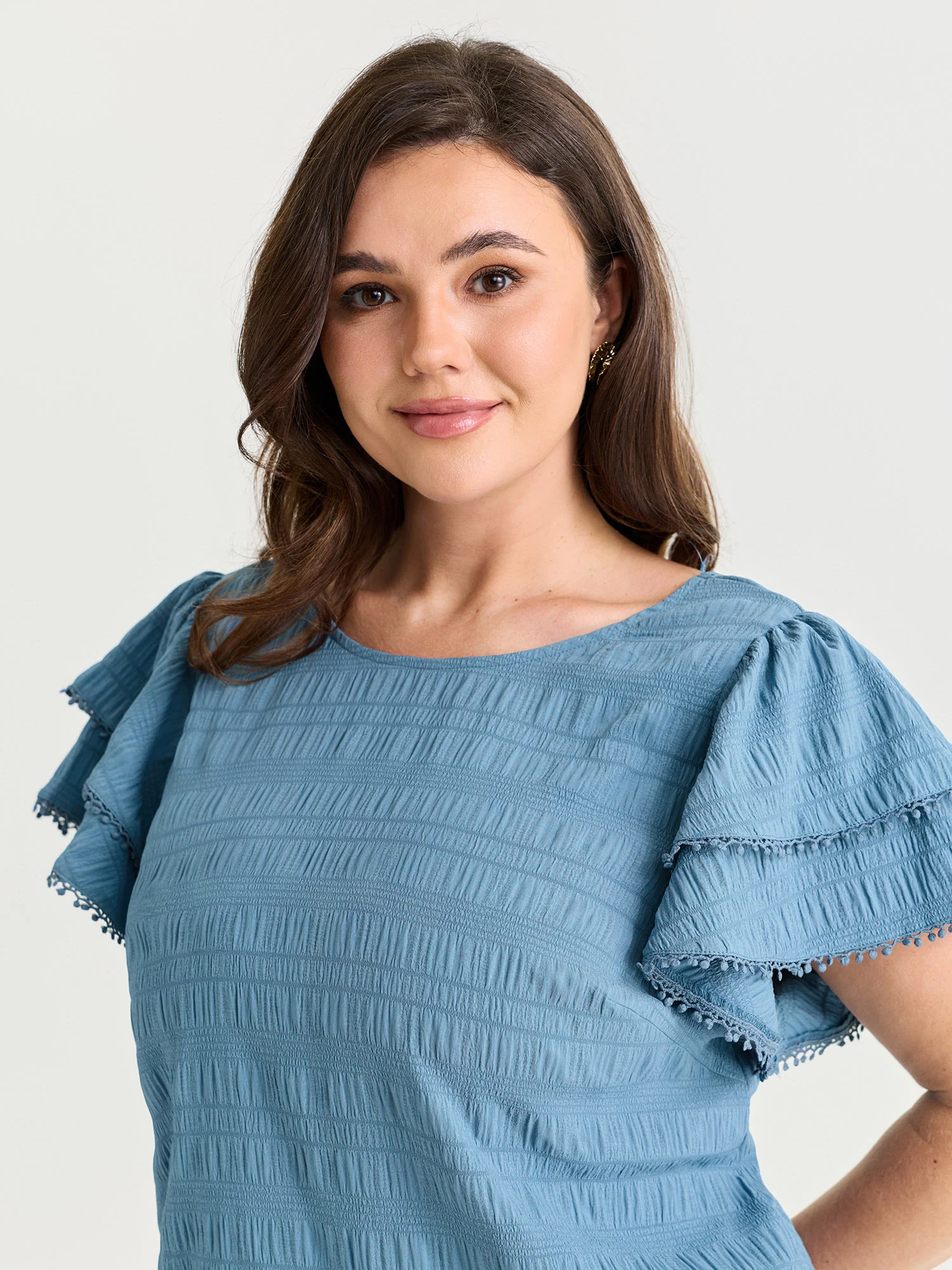 Textured Layered Ruffled Sleeve Blouse - Image 2