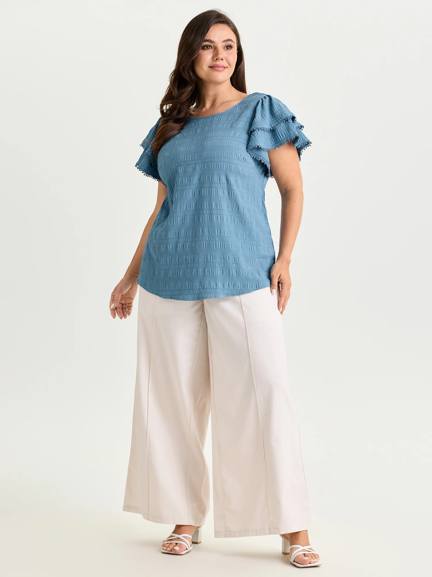 Textured Layered Ruffled Sleeve Blouse - Image 3