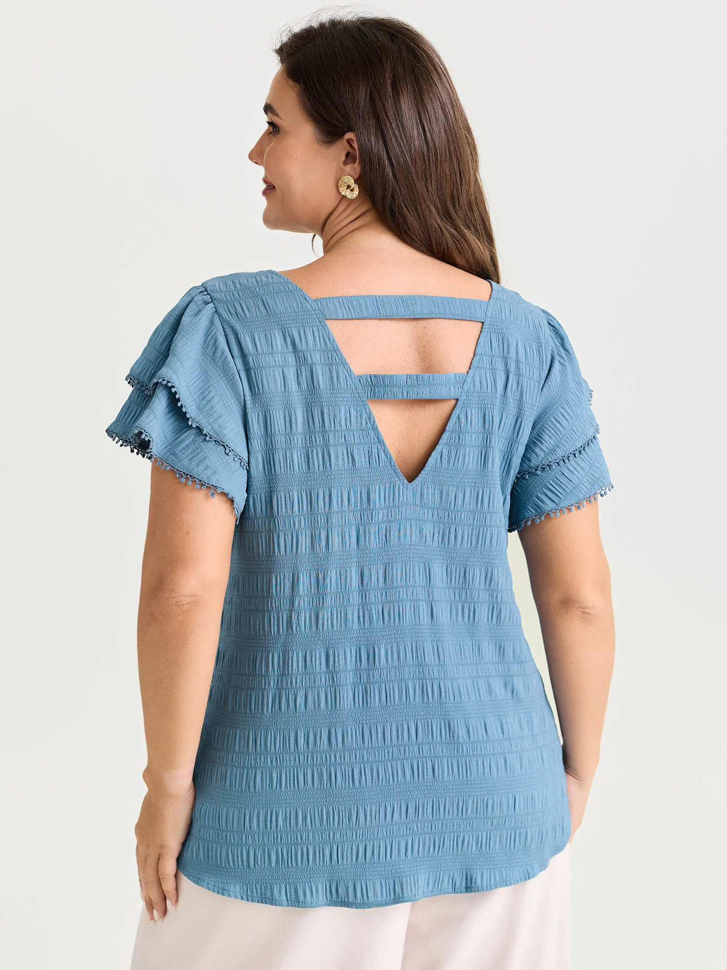 Textured Layered Ruffled Sleeve Blouse - Image 4