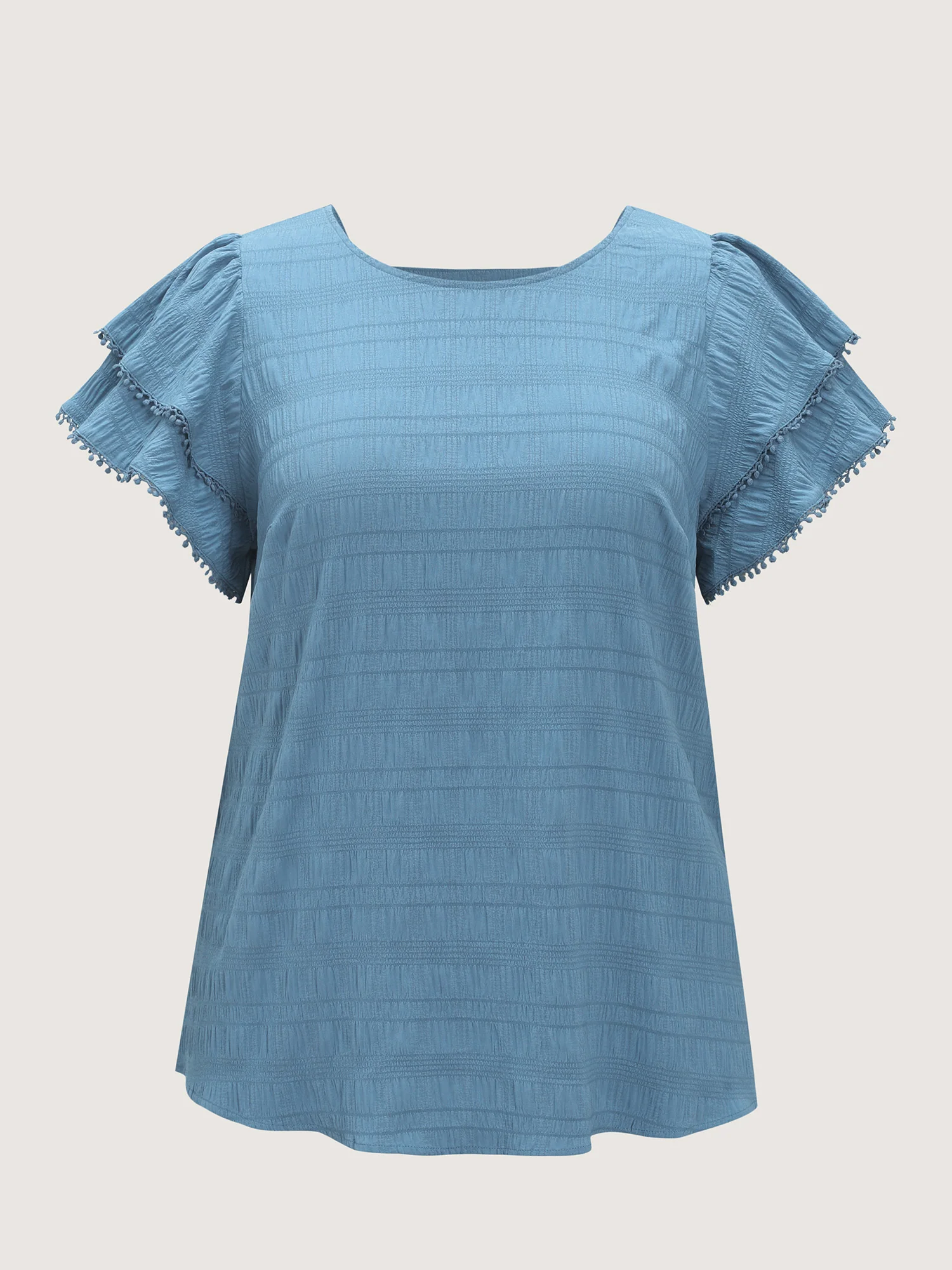 Textured Layered Ruffled Sleeve Blouse - Image 7