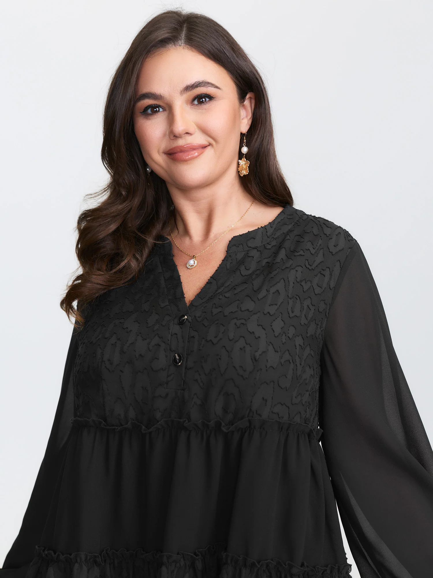 Textured Leopard Laser Cut Tiered Blouse - Image 3