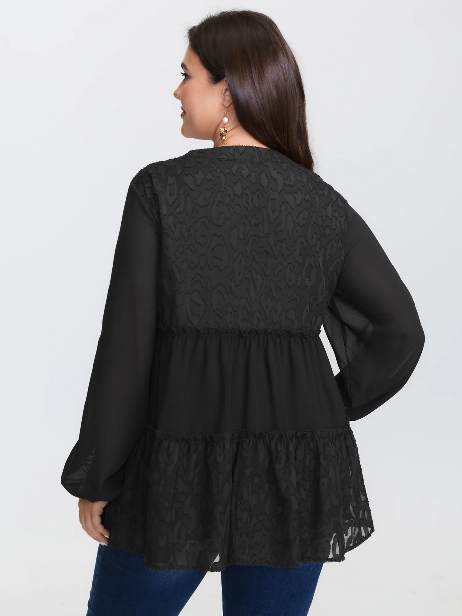 Textured Leopard Laser Cut Tiered Blouse - Image 4
