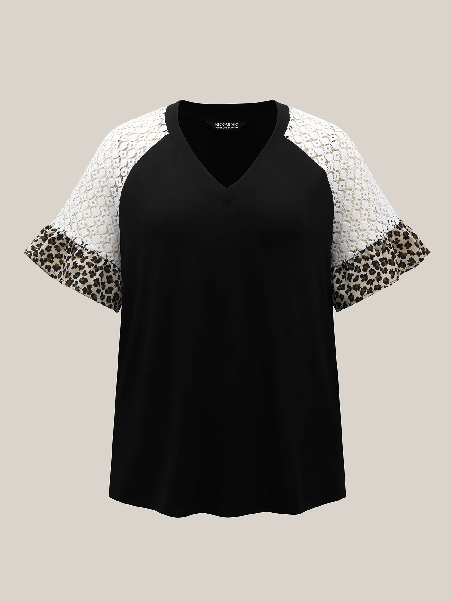 Textured Leopard Print Contrast Plain T-Shirt - Image 6