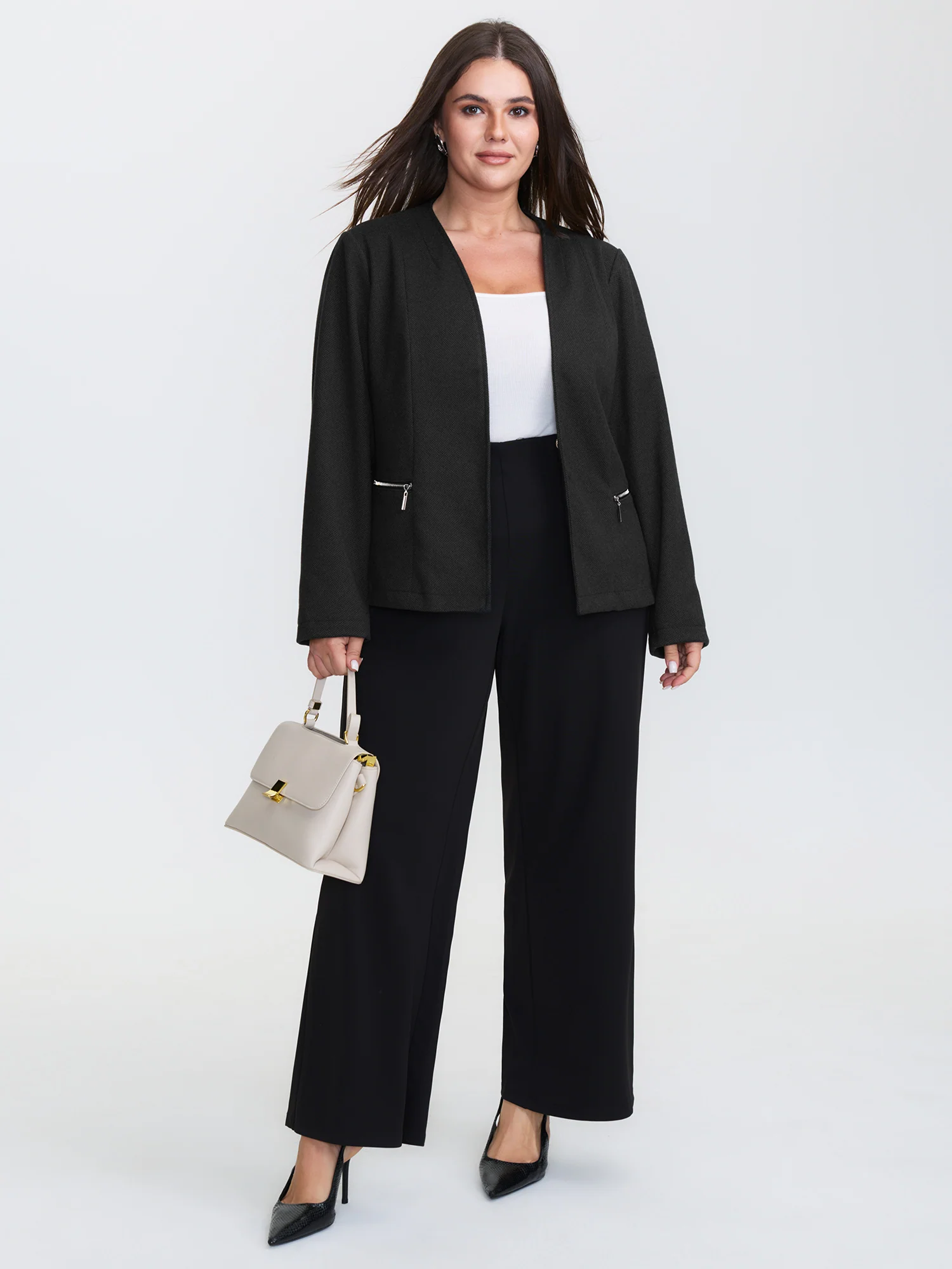 Textured Lined Zipper Pocket Blazer - Image 2