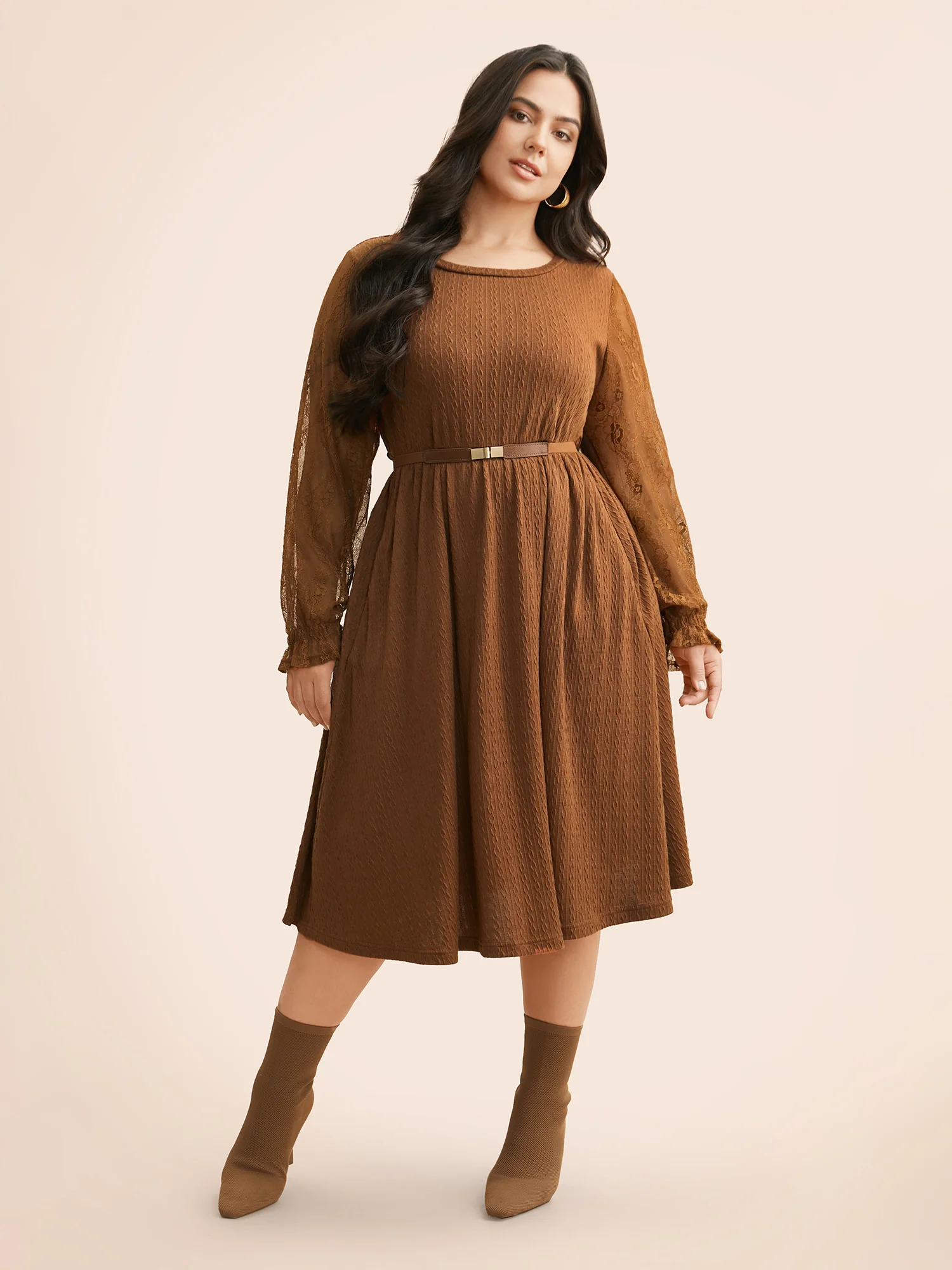 Textured Mesh Patchwork Ruffles Dress - Image 2