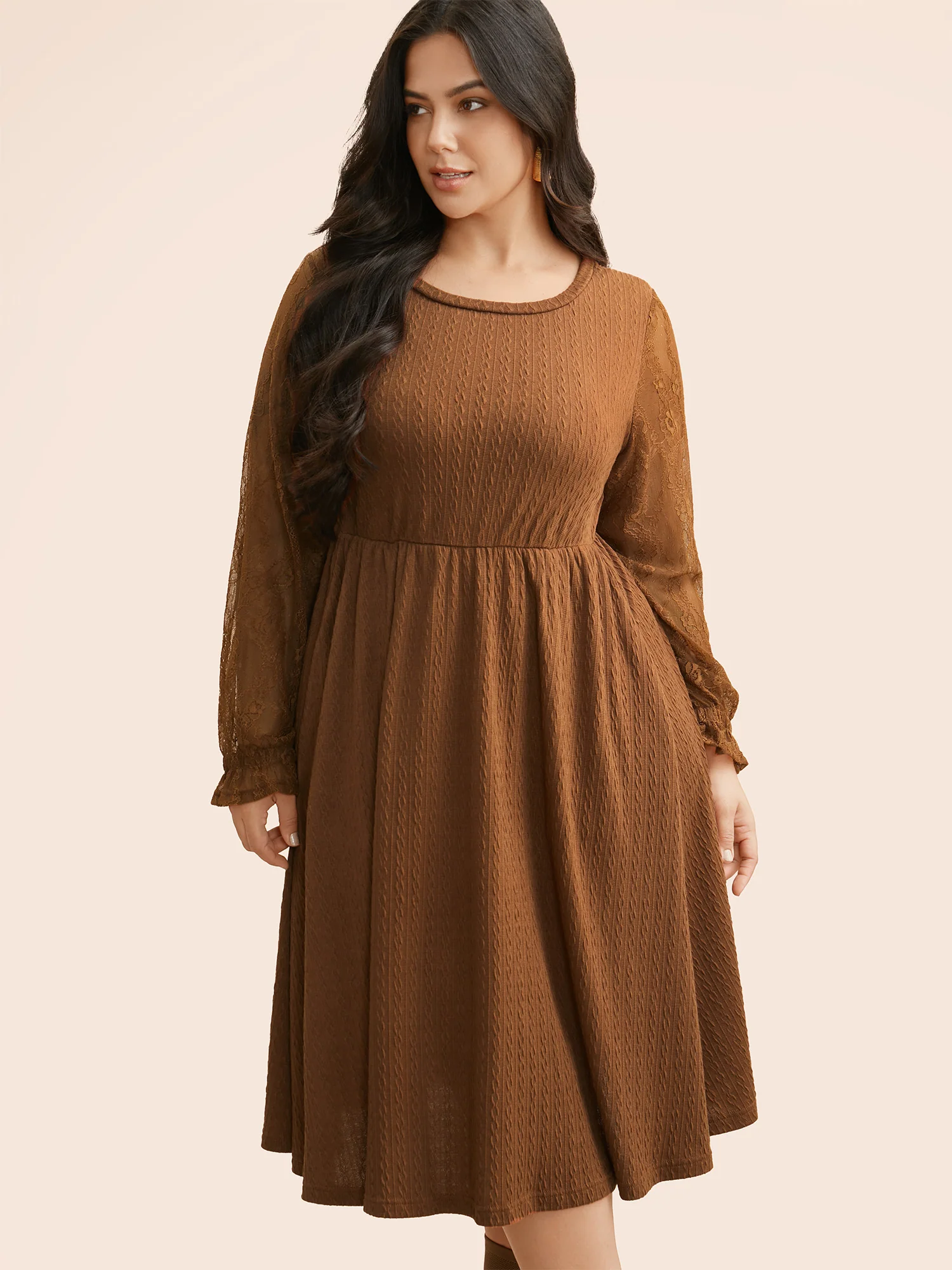 Textured Mesh Patchwork Ruffles Dress - Image 3