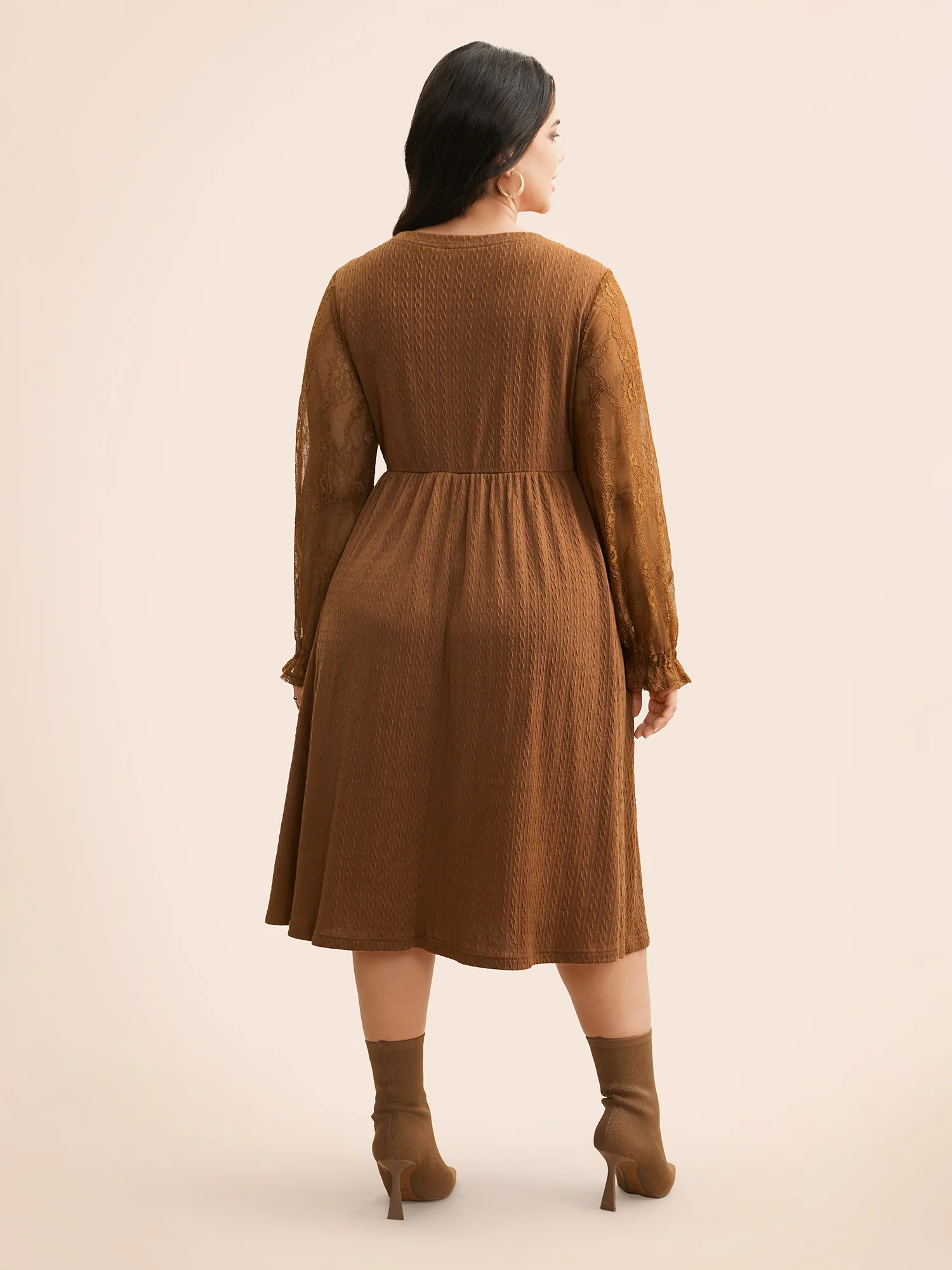 Textured Mesh Patchwork Ruffles Dress - Image 5