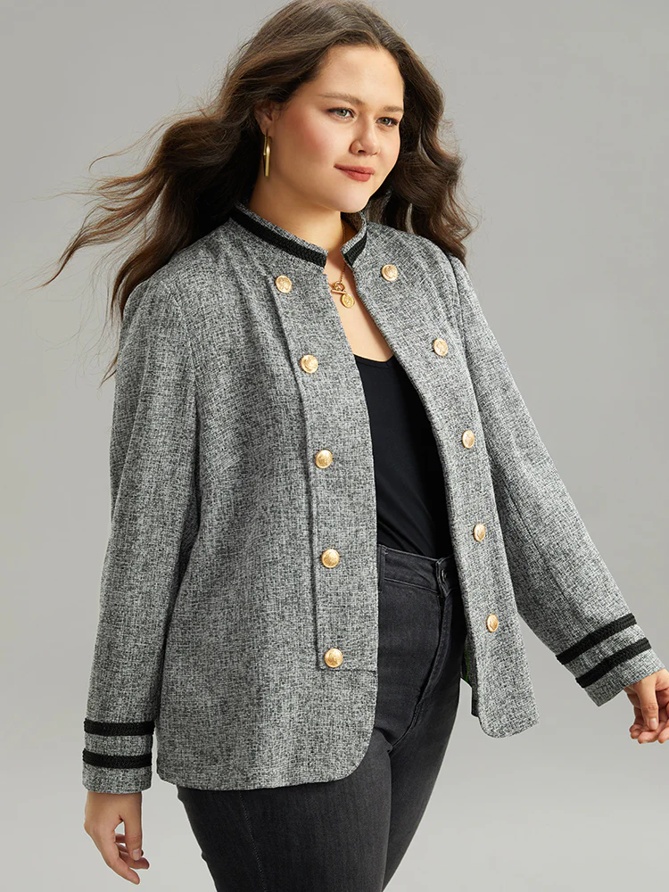 Textured Metal Detail Contrast Trim Coat - Image 3