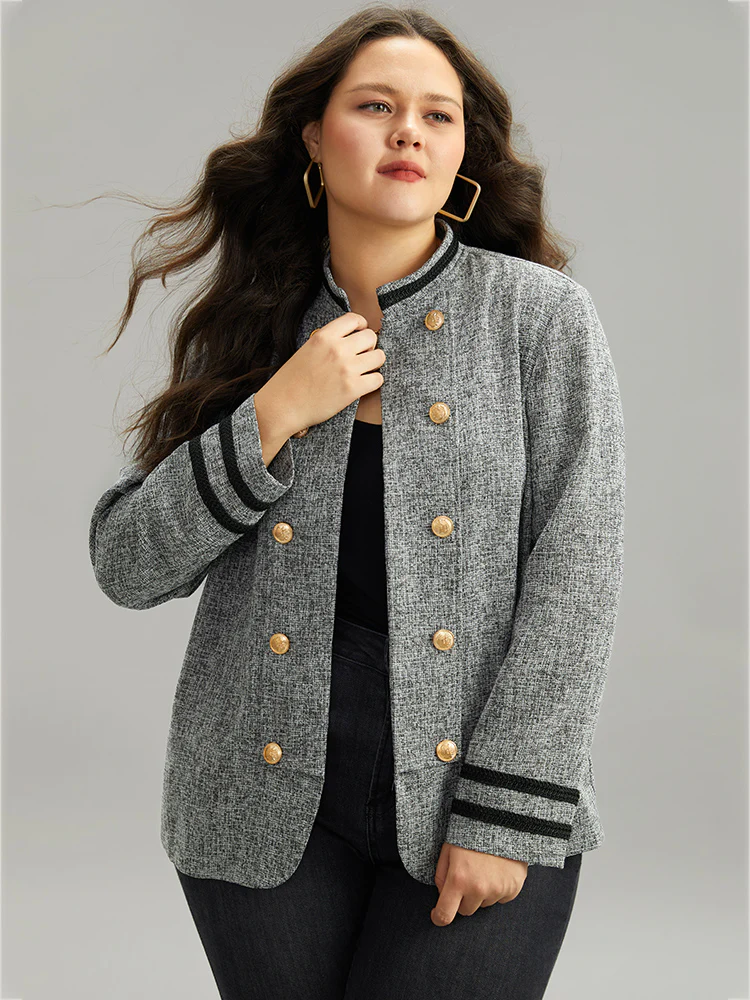 Textured Metal Detail Contrast Trim Coat - Image 5