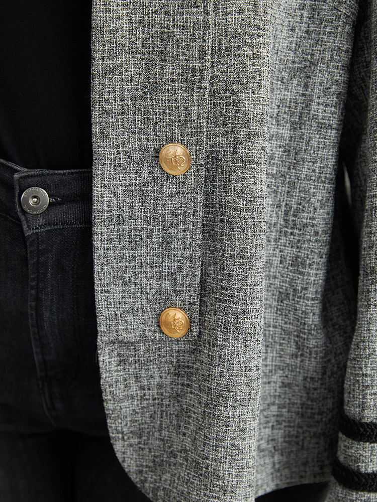 Textured Metal Detail Contrast Trim Coat - Image 7