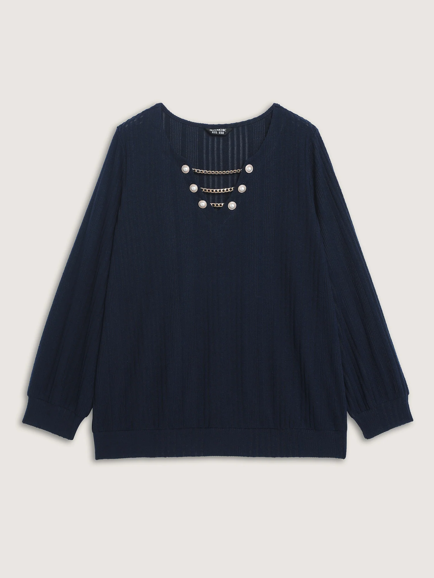 Textured Metallic Neckline Detail Stretchy Top - Image 6