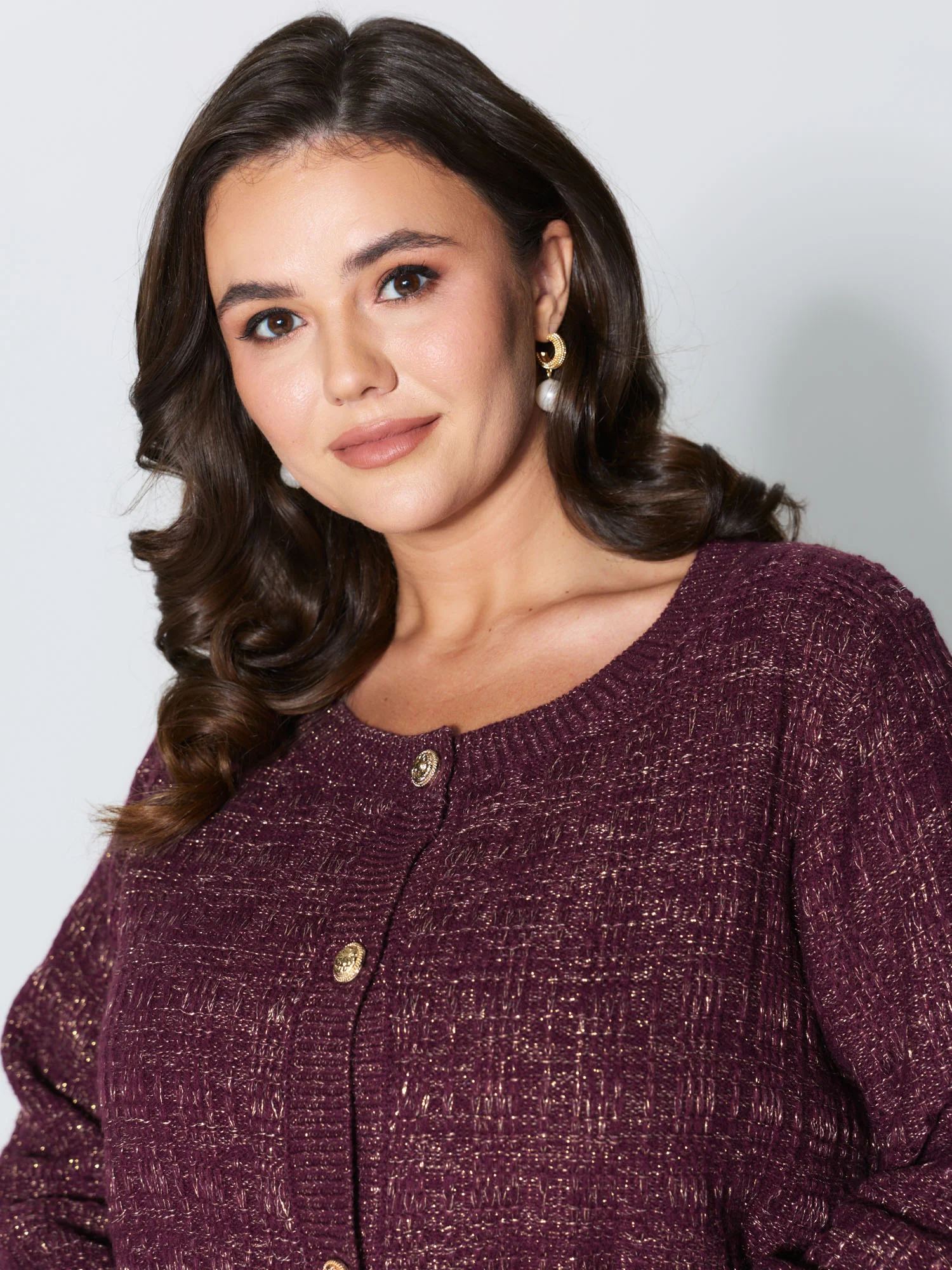 Textured Metallic Thread Button Knit Cardigan - Image 3