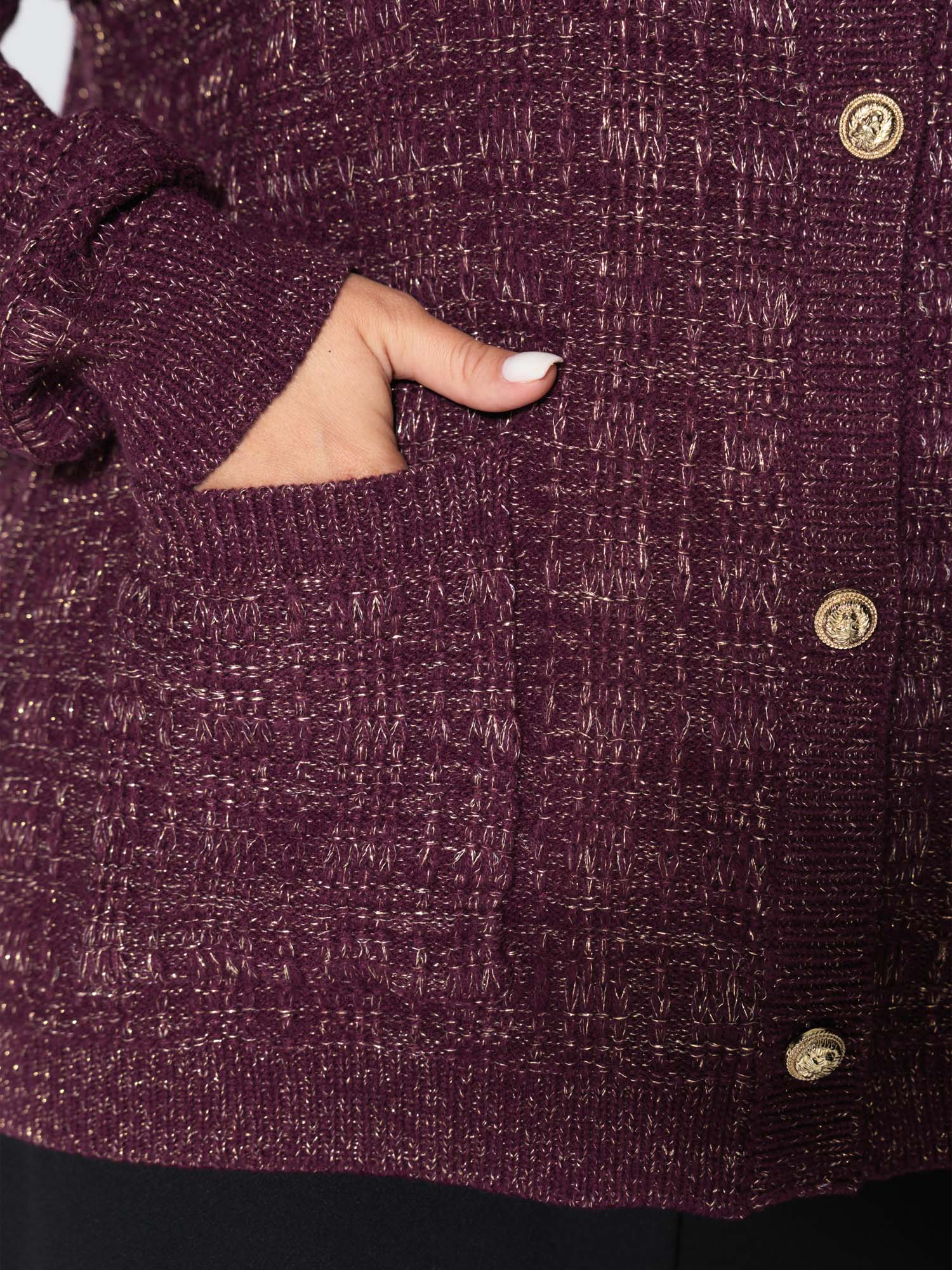 Textured Metallic Thread Button Knit Cardigan - Image 4