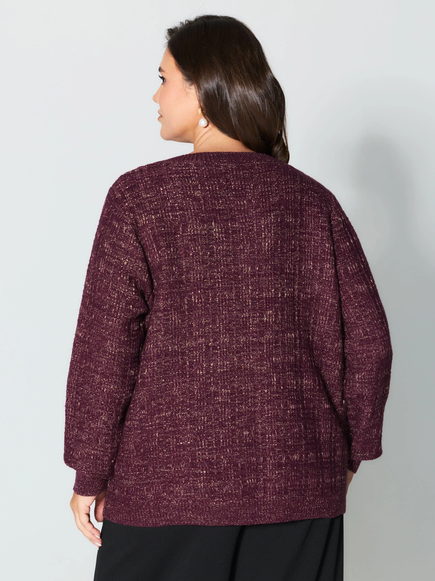 Textured Metallic Thread Button Knit Cardigan - Image 5