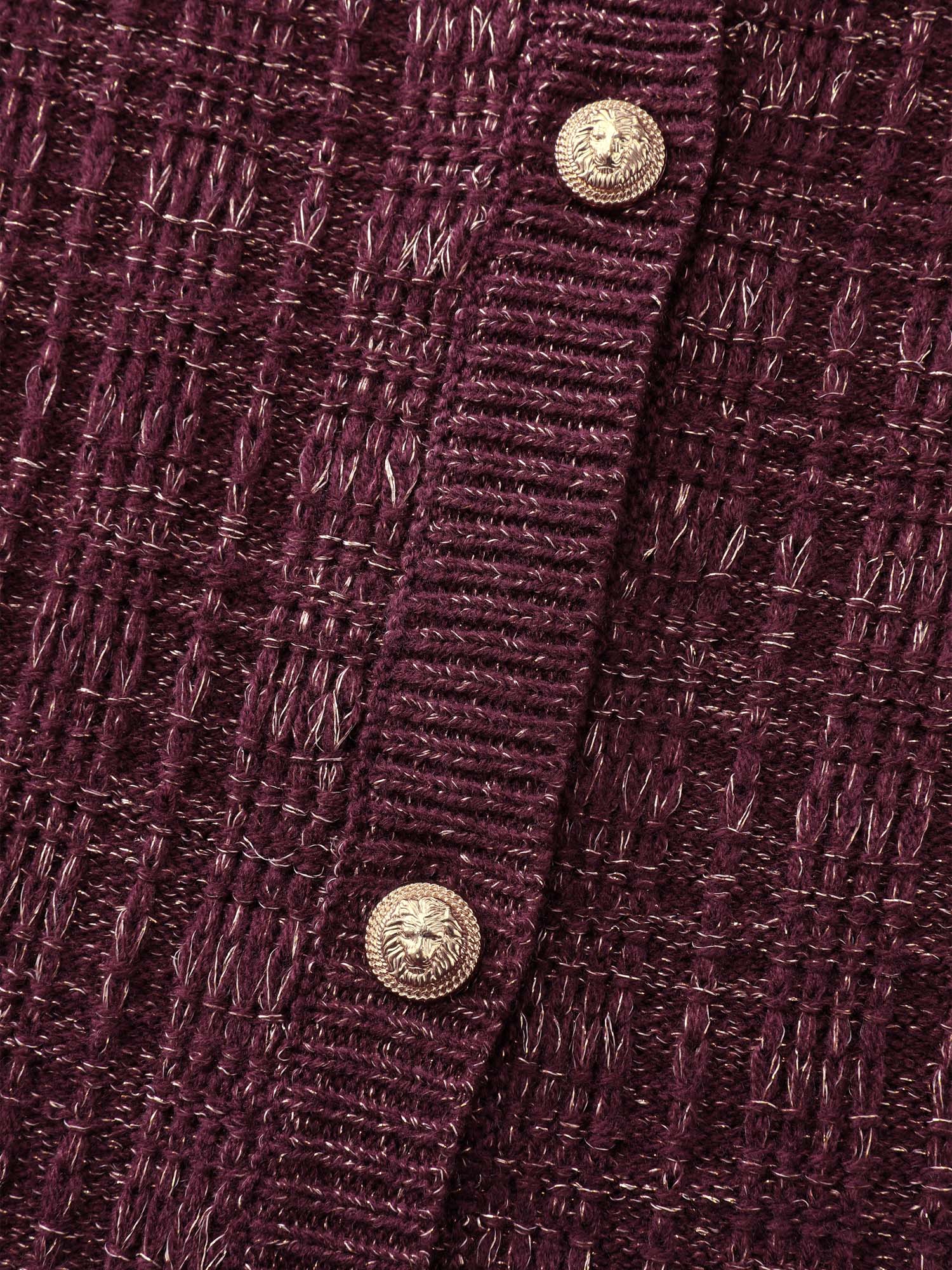 Textured Metallic Thread Button Knit Cardigan - Image 7