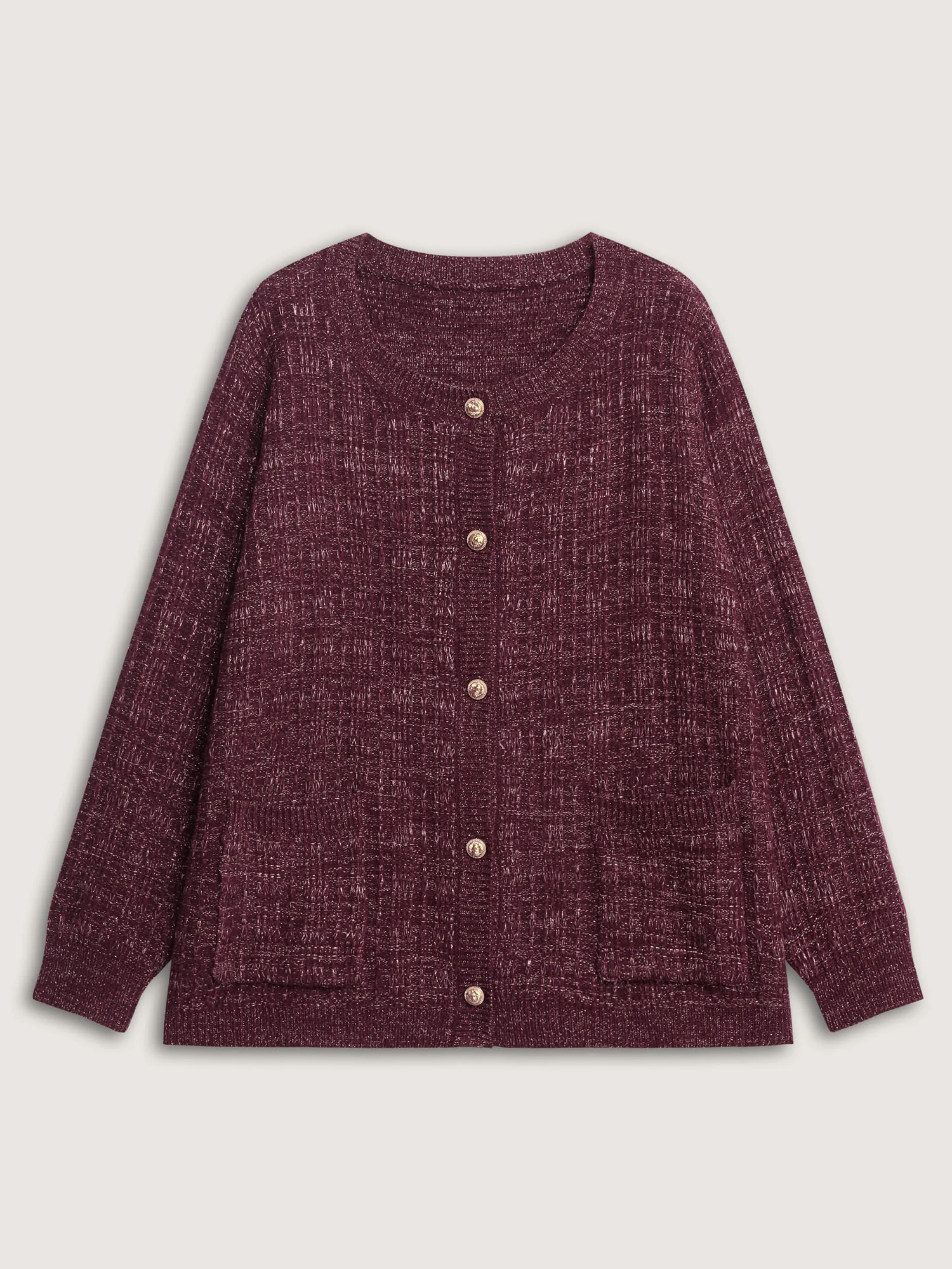 Textured Metallic Thread Button Knit Cardigan - Image 9