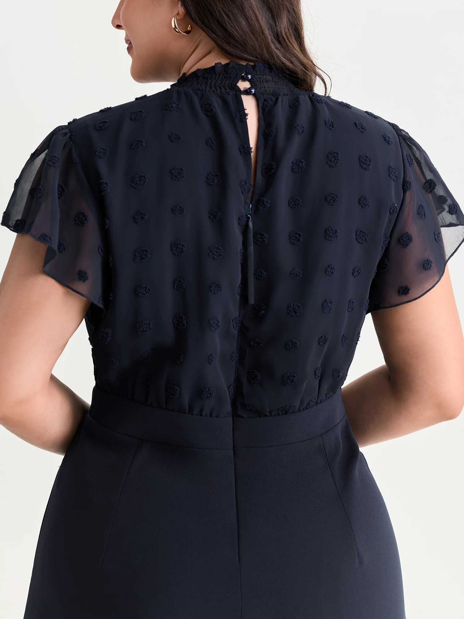 Textured Mock Neck Ruffled Sleeve Jumpsuit - Image 3