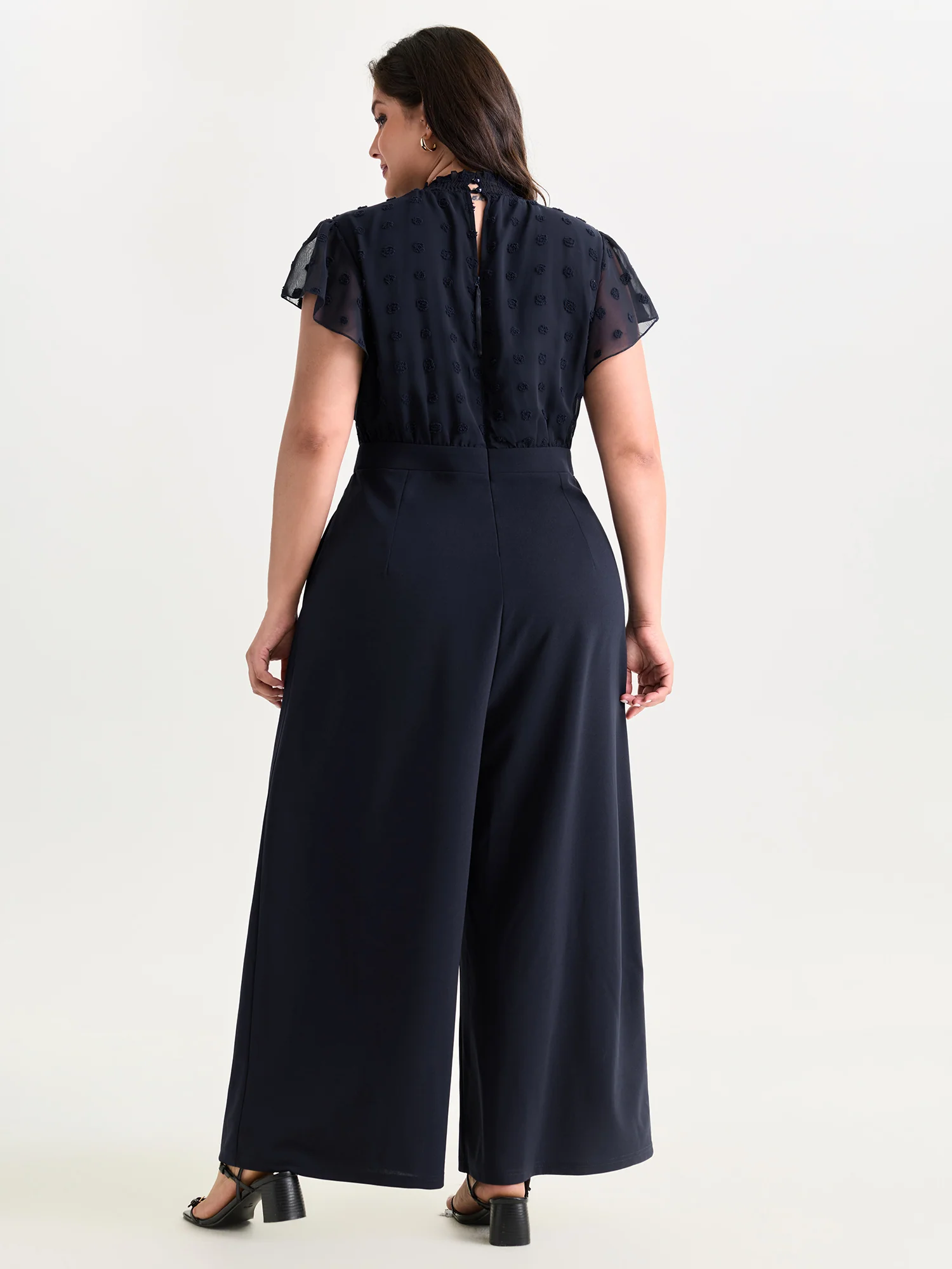 Textured Mock Neck Ruffled Sleeve Jumpsuit - Image 4