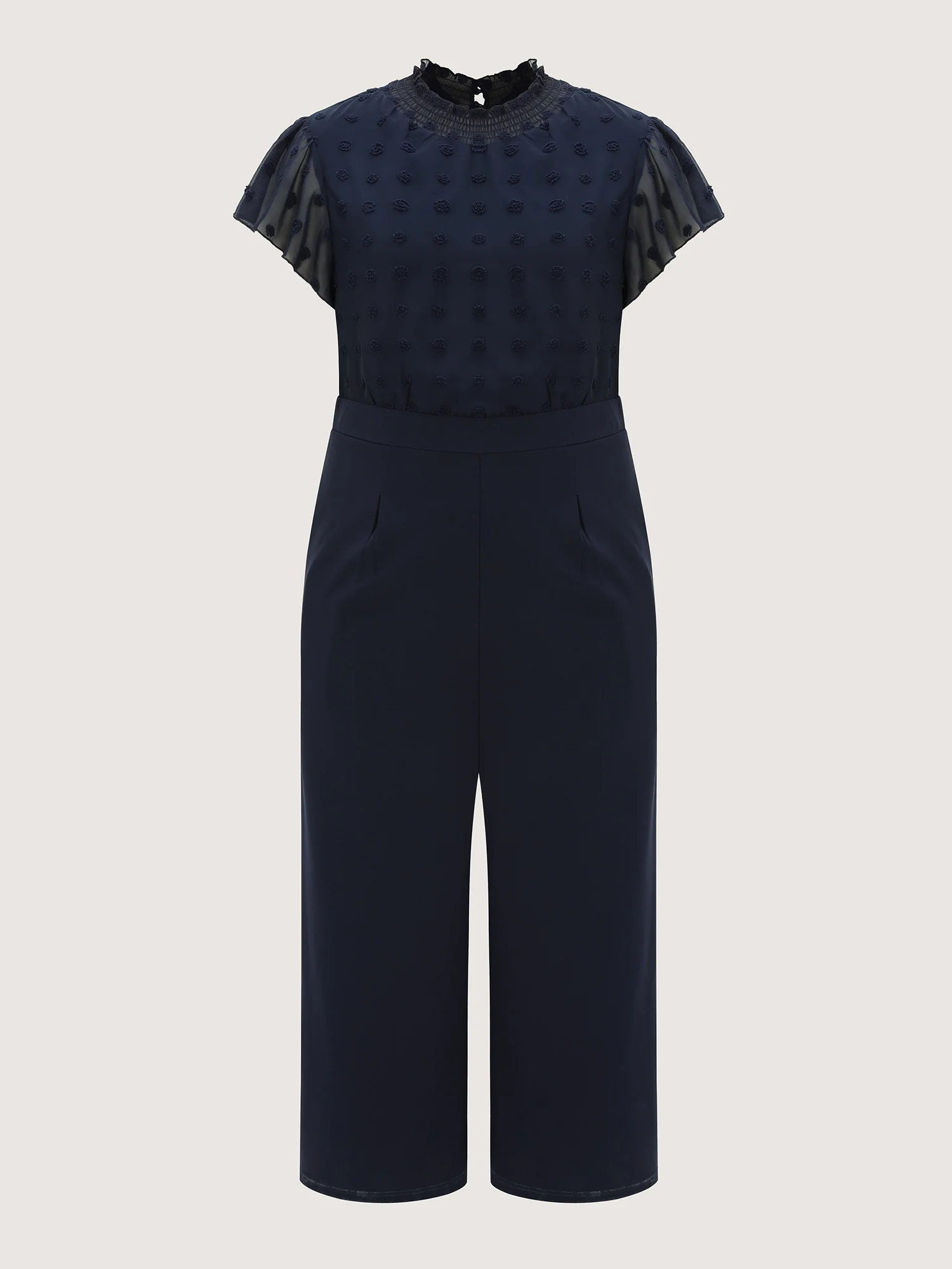 Textured Mock Neck Ruffled Sleeve Jumpsuit - Image 7
