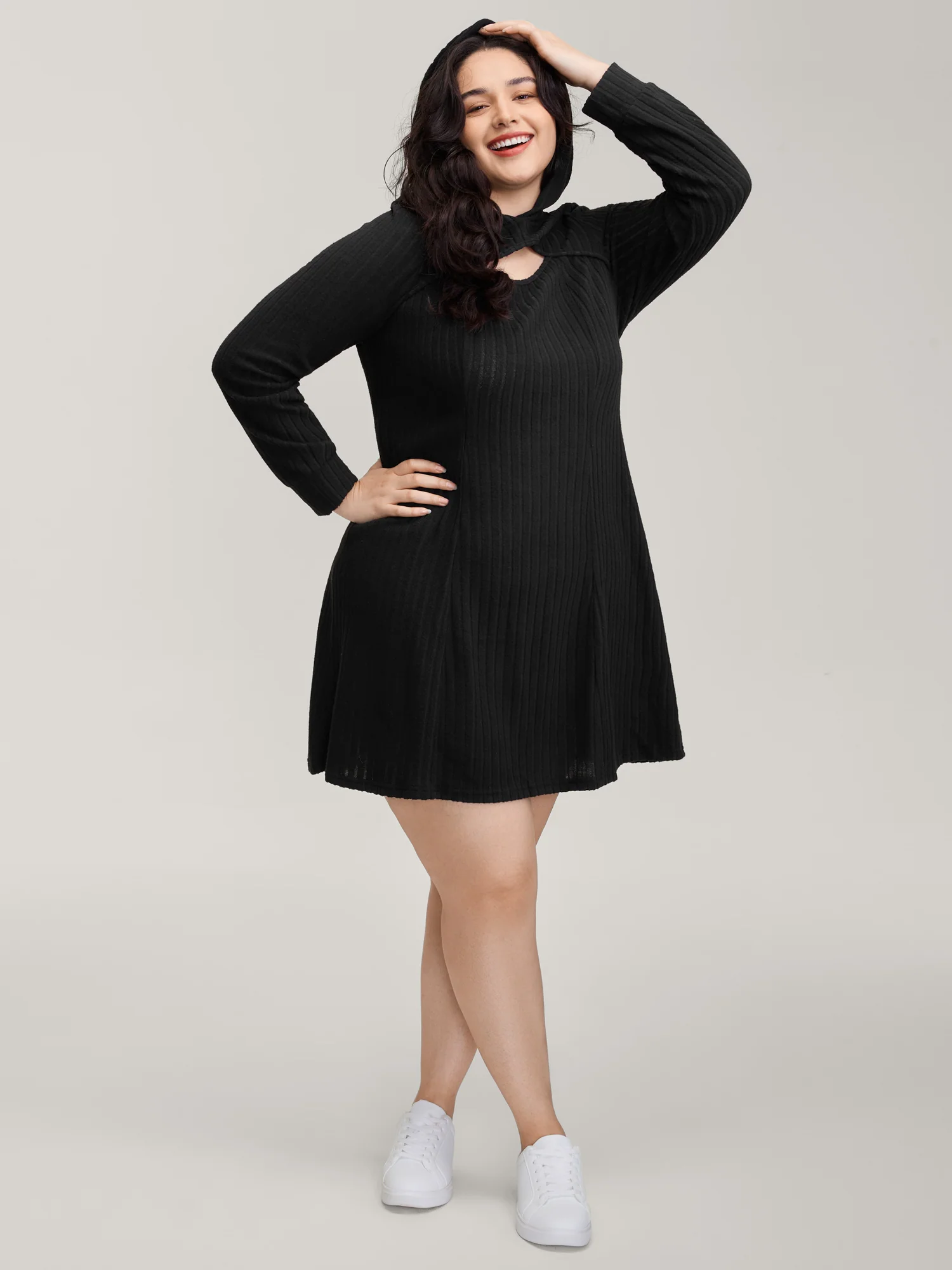 Textured Neck Cut-Out A-Line Midi Dress - Image 3